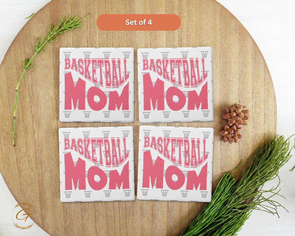 Basketball Mom Square Soapstone Coasters with Cork Backing