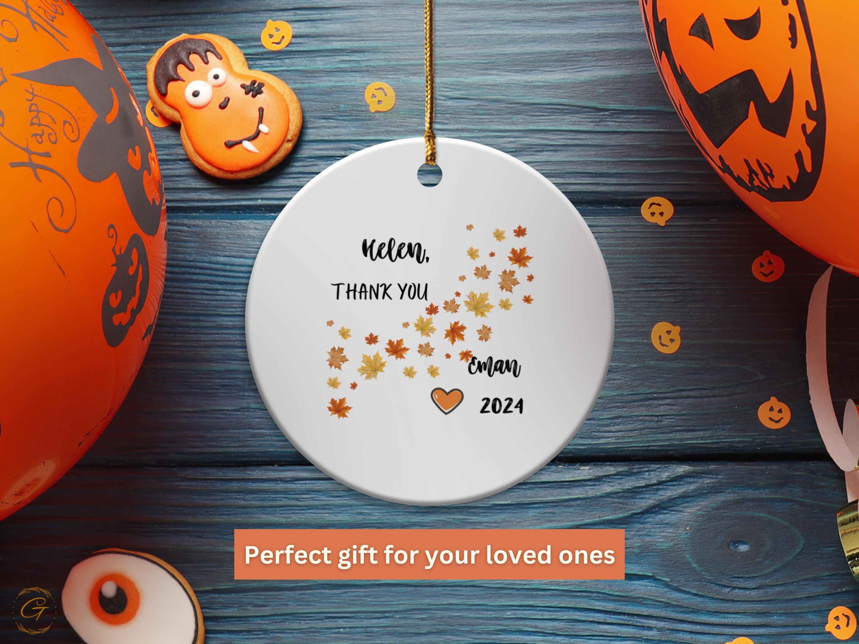 Autumn Leaf Thank You Ornament, Personalize Fall Decor, Custom Gift for 2021, Heart Shaped Design, Seasonal Home Accessory, Holiday Keepsake