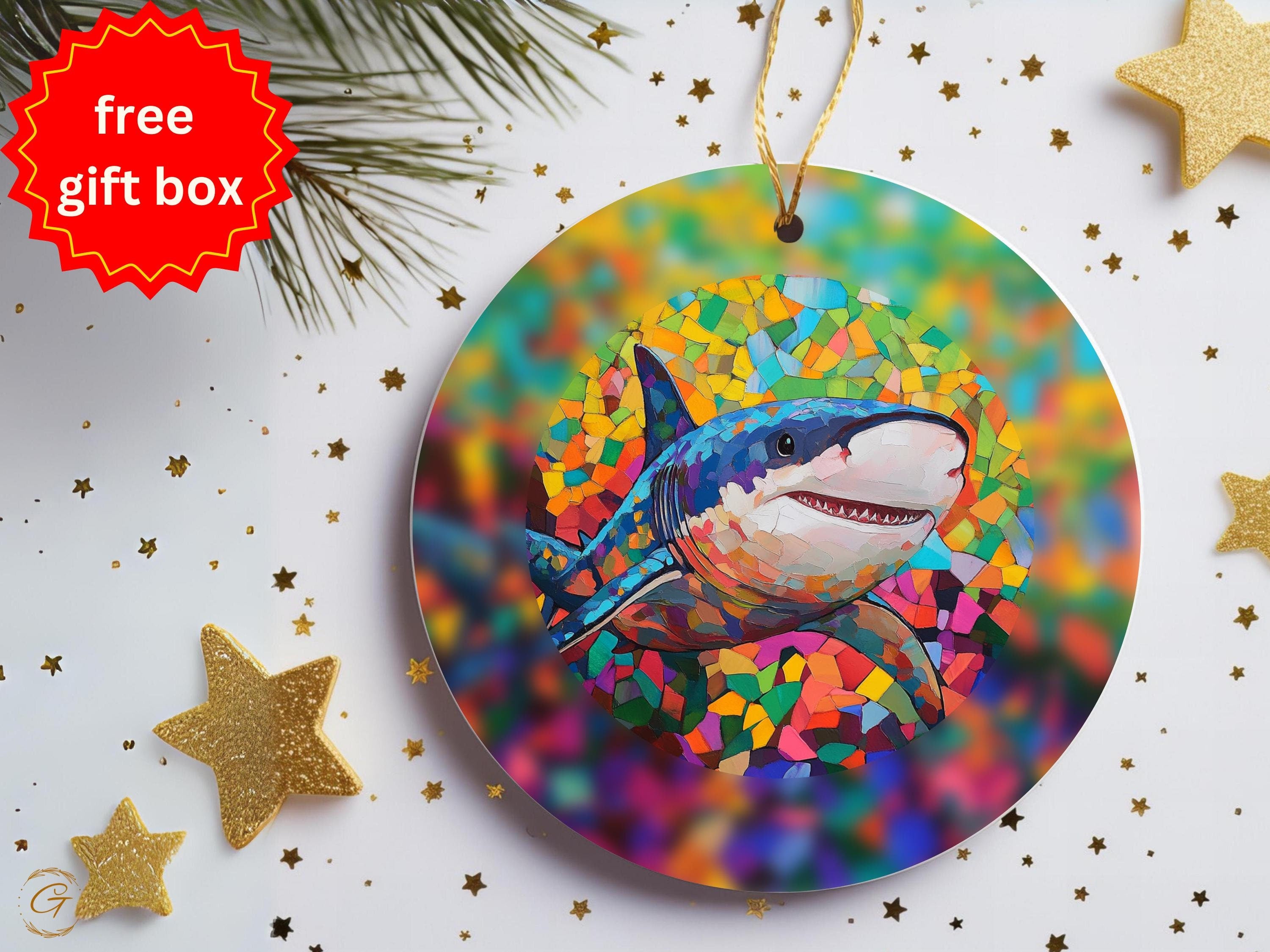 Colorful Mosaic Shark Ornament, Vibrant Shark Decor, Sea Life Decoration, Unique Shark Lover Gift, Ocean Theme Ornament, Sea Life Gift Decor