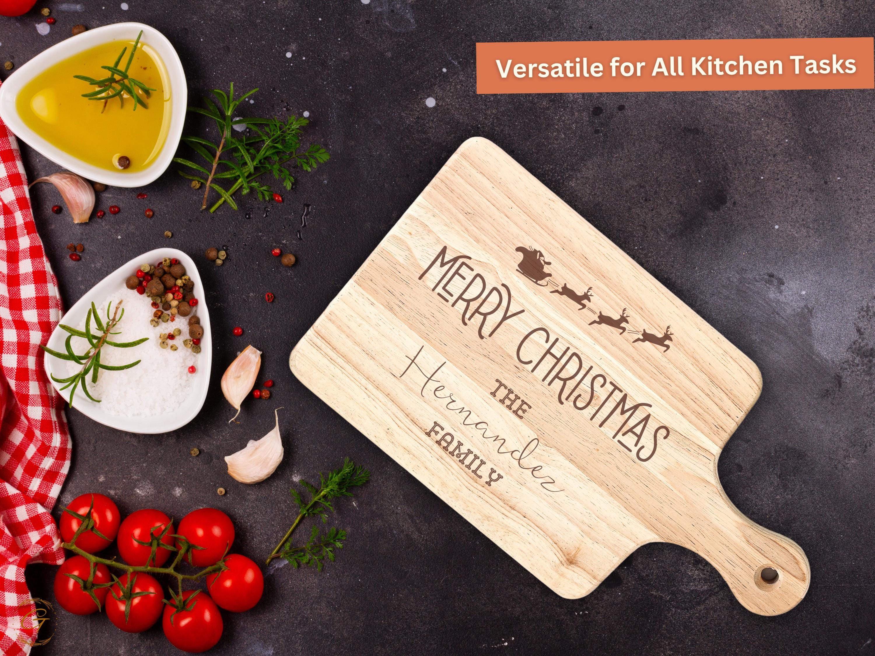 Personalize Merry Christmas Cutting Board | Custom Family Name Gift | Engraved Wood Kitchen Decor | Holiday Serving Board | Xmas Family Gift