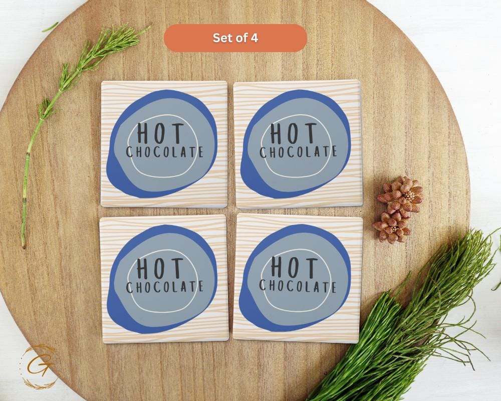 Soapstone Coaster with Hot Chocolate Design, Durable Cork Backing, Cozy Winter Decor, Unique Drink Coaster, Perfect Gift for Beverage Lovers