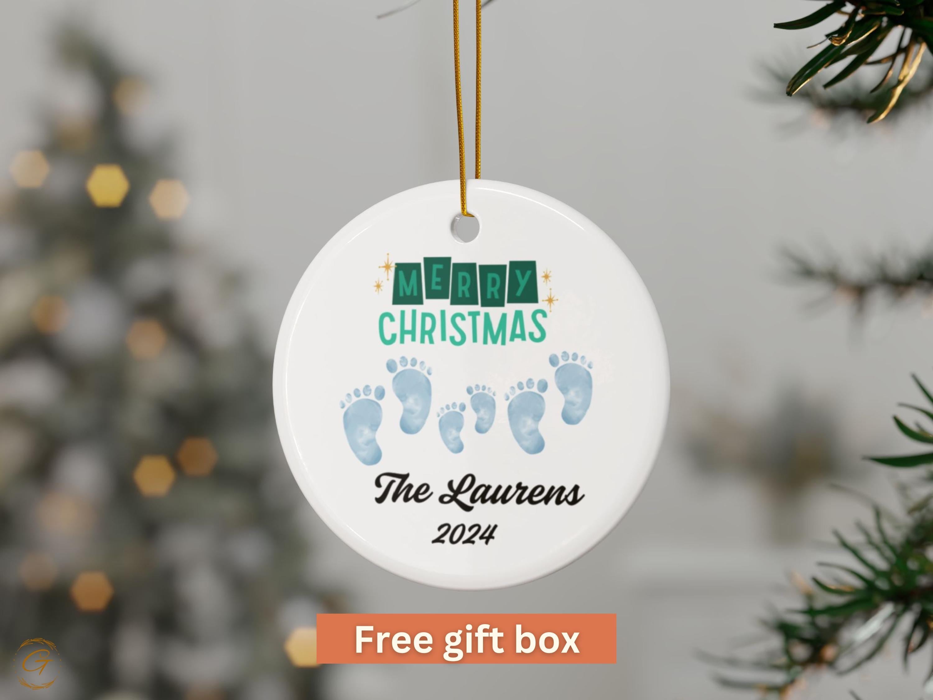 Personalized Family Ornament, Custom Family Christmas Decoration, Holiday Keepsake Gift, Footprints Design, 2024 Ornament, Holiday Keepsakes