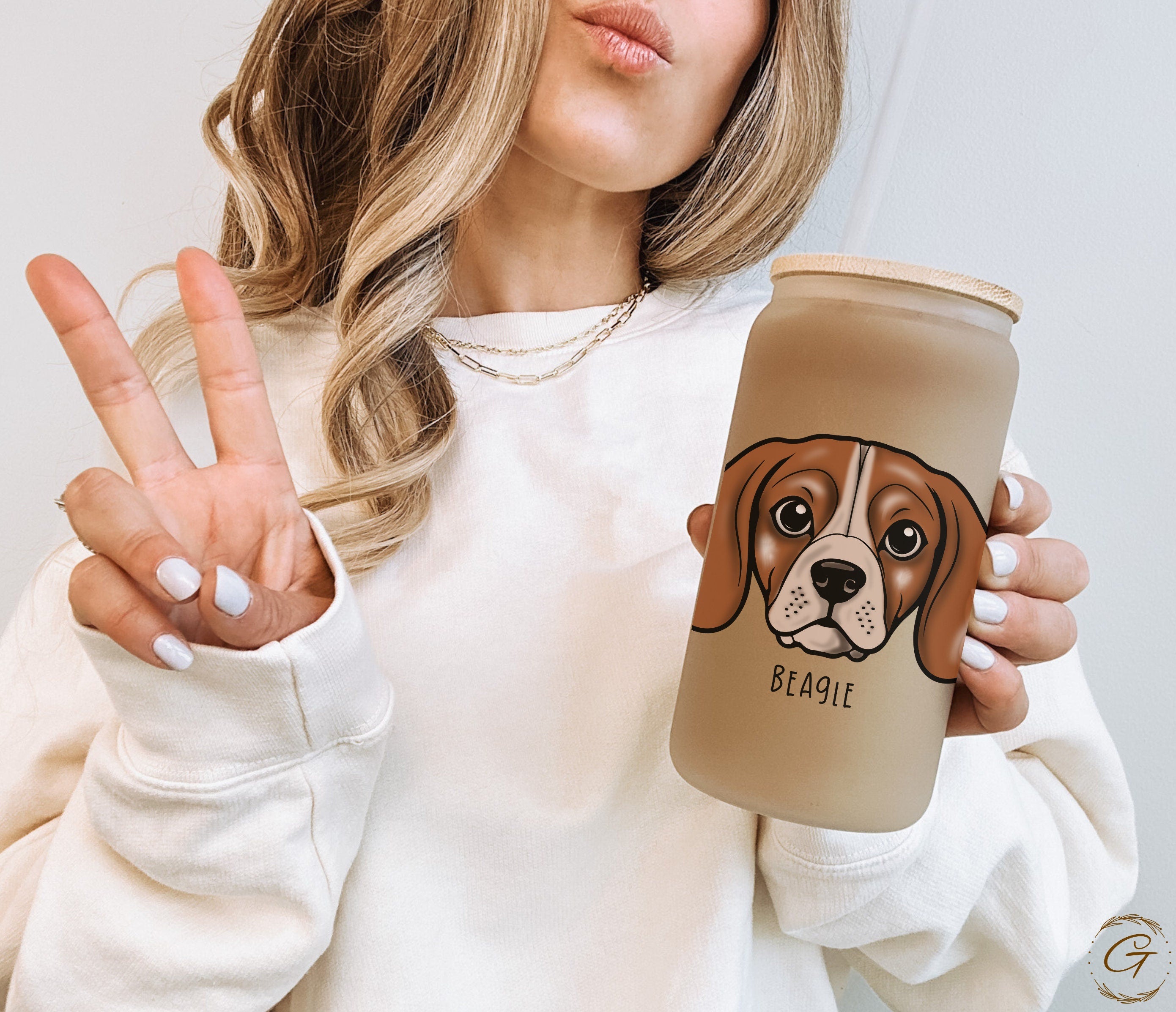 Beagle Dog Frosted Glass Cup