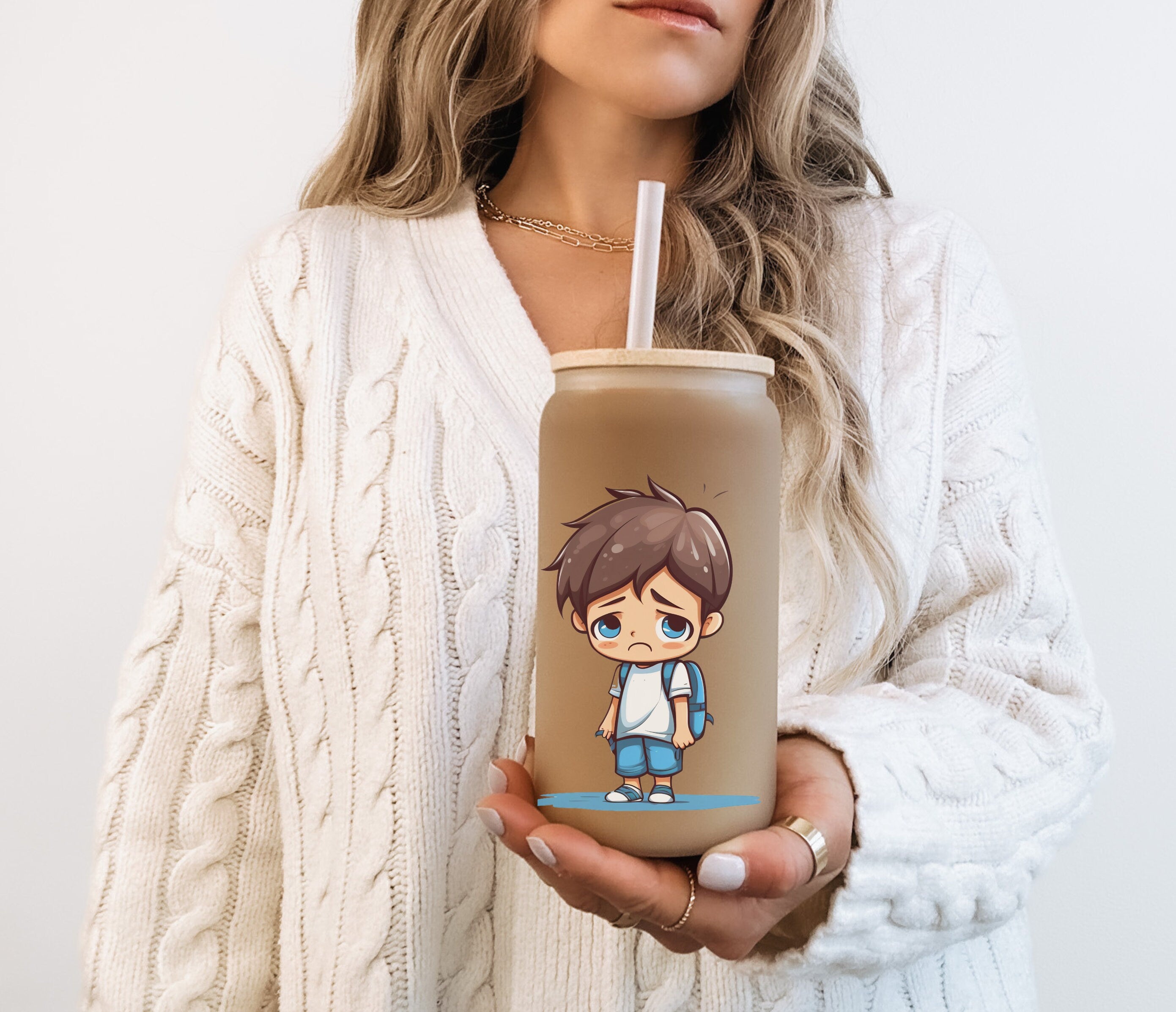 Cute Sad Boy 'Where Did Summer Go?' Frosted Glass Cup
