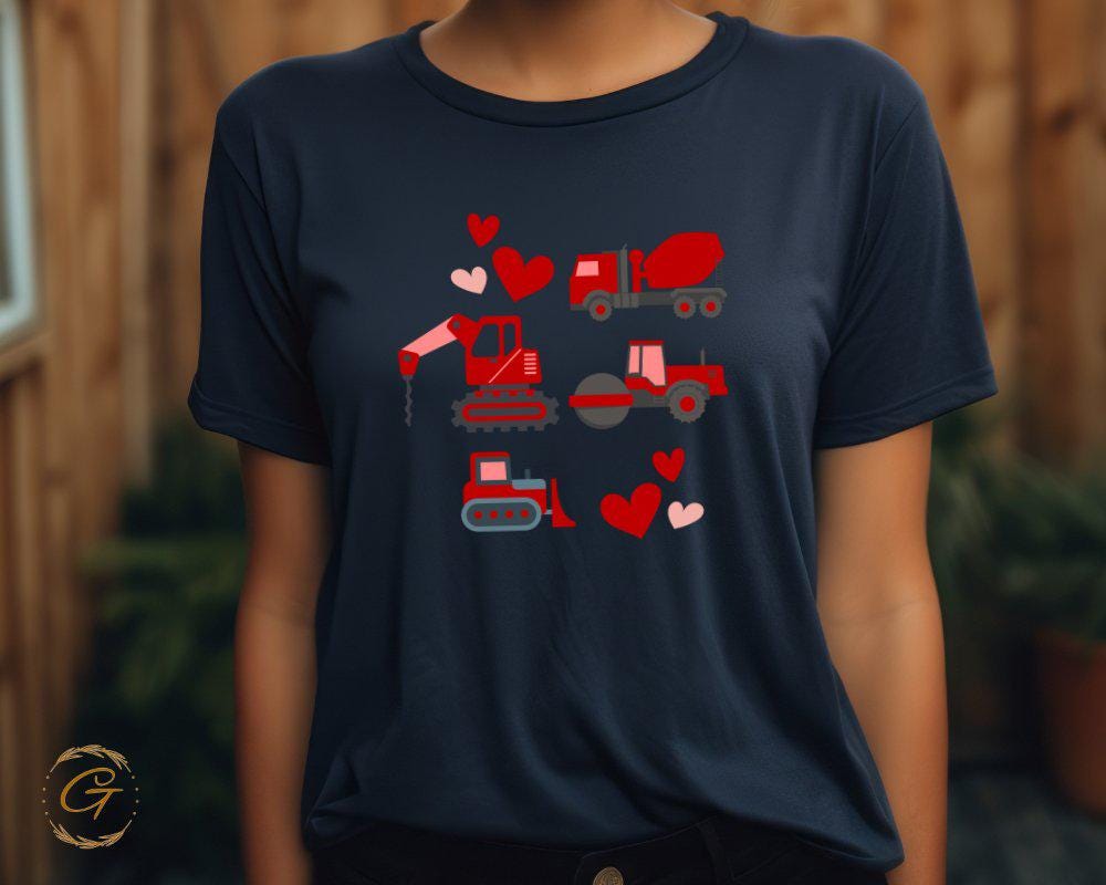 Valentine T-Shirt, Construction Vehicles and Hearts Tee