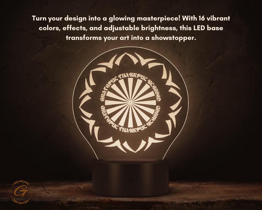Grateful Thankful Blessed Circle Acrylic LED Sign, Inspirational Wall Led Light Modern Room Decor, Unique Gift Idea, Stylish LED Home Accent