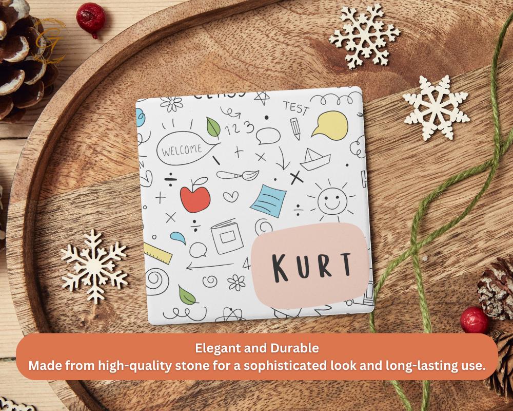 Personalized Soapstone Coaster with Kids Name Doodle Design