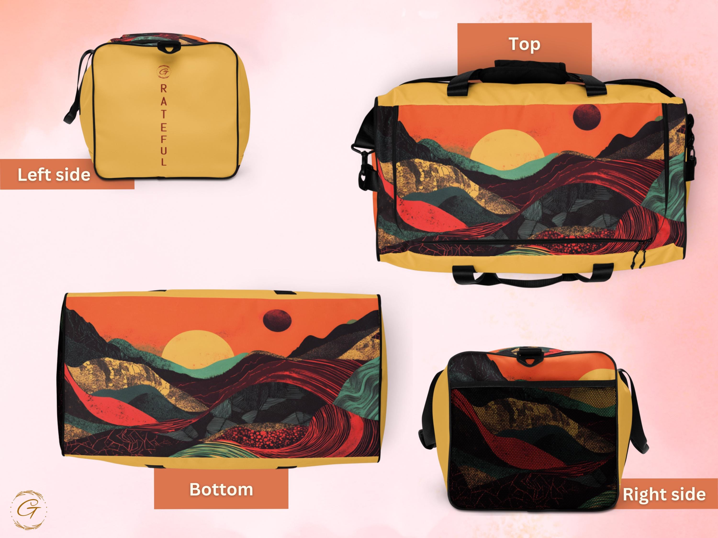 Custom AOP Mountain Abstract Duffle Bag - Durable Travel Tote, Personalized Gym Bag, Stylish Carry-On for Hikers, Outdoor Adventure Gear Bag