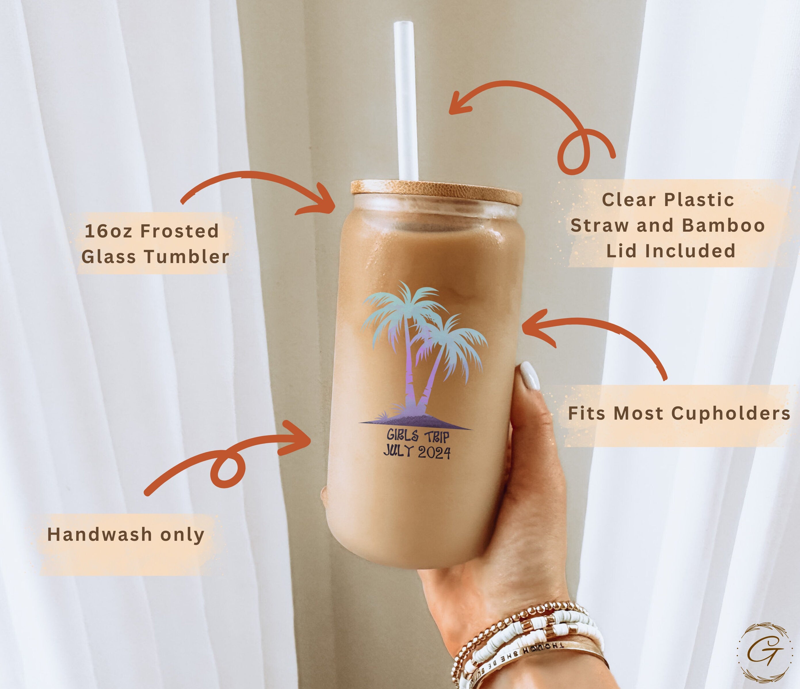 Personalized Island Palm Trees Frosted 16oz Glass Cup