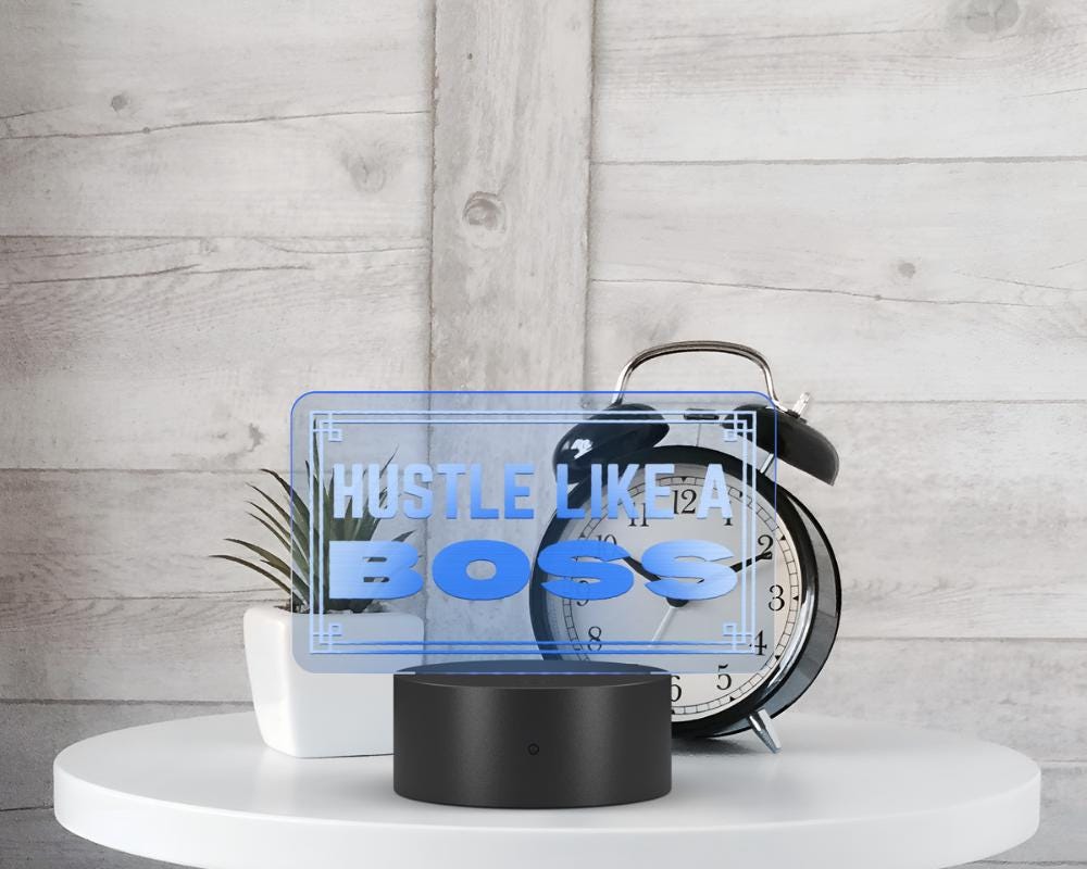 Hustle Like A Boss Name Plate Acrylic LED Sign