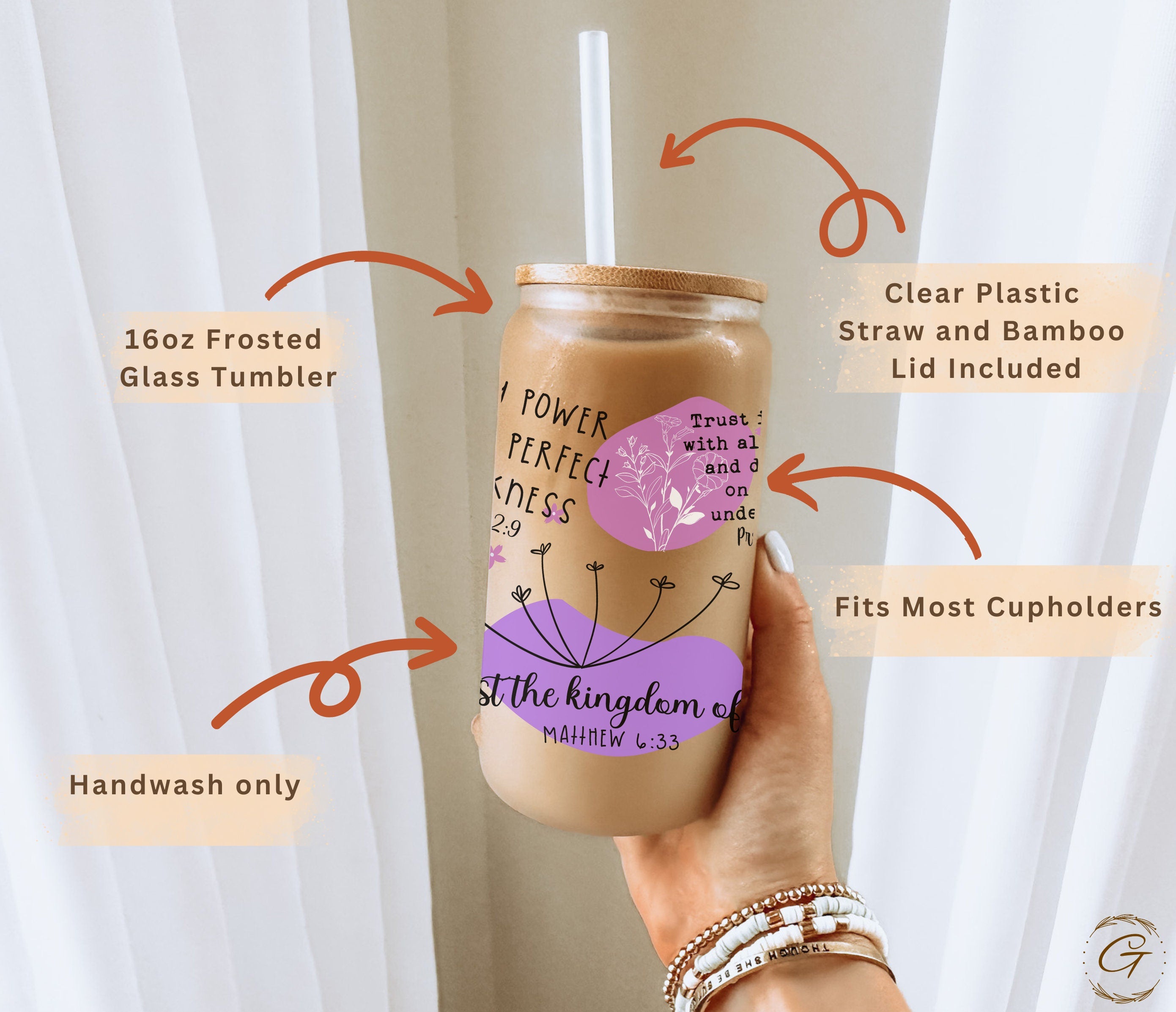 16oz Christian Affirmation Frosted Libbey Cup, Purple Inspirational Drinkware Gift, Spiritual Encouragement Gift, Bible Affirmations Tumbler