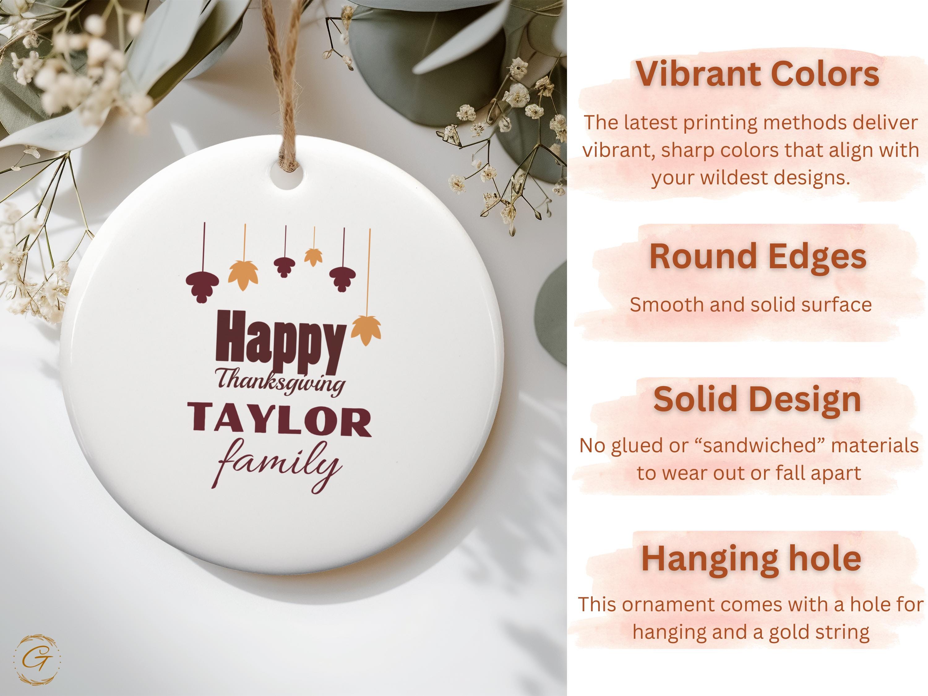 Happy Thanksgiving Ornament, Personalized Family Gifts, Fall Thanksgiving Decoration, Custom Family Ornament, Ideal Holiday Keepsake for Fam