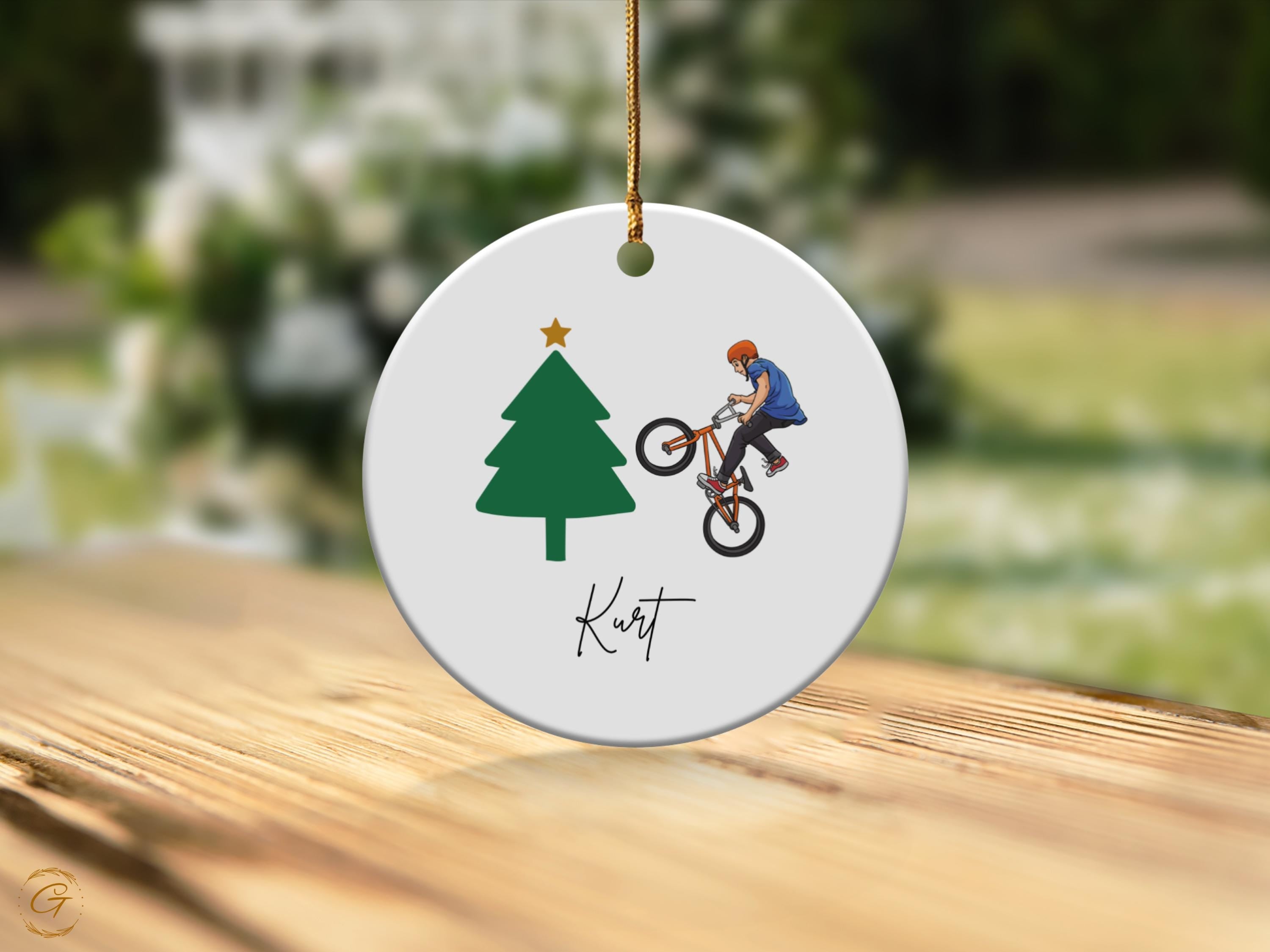 Personalized Christmas Ornament with Biker Rider Design, Unique Holiday Tree Decoration, Perfect Gift for Cycling Enthusiast, Christmas Gift