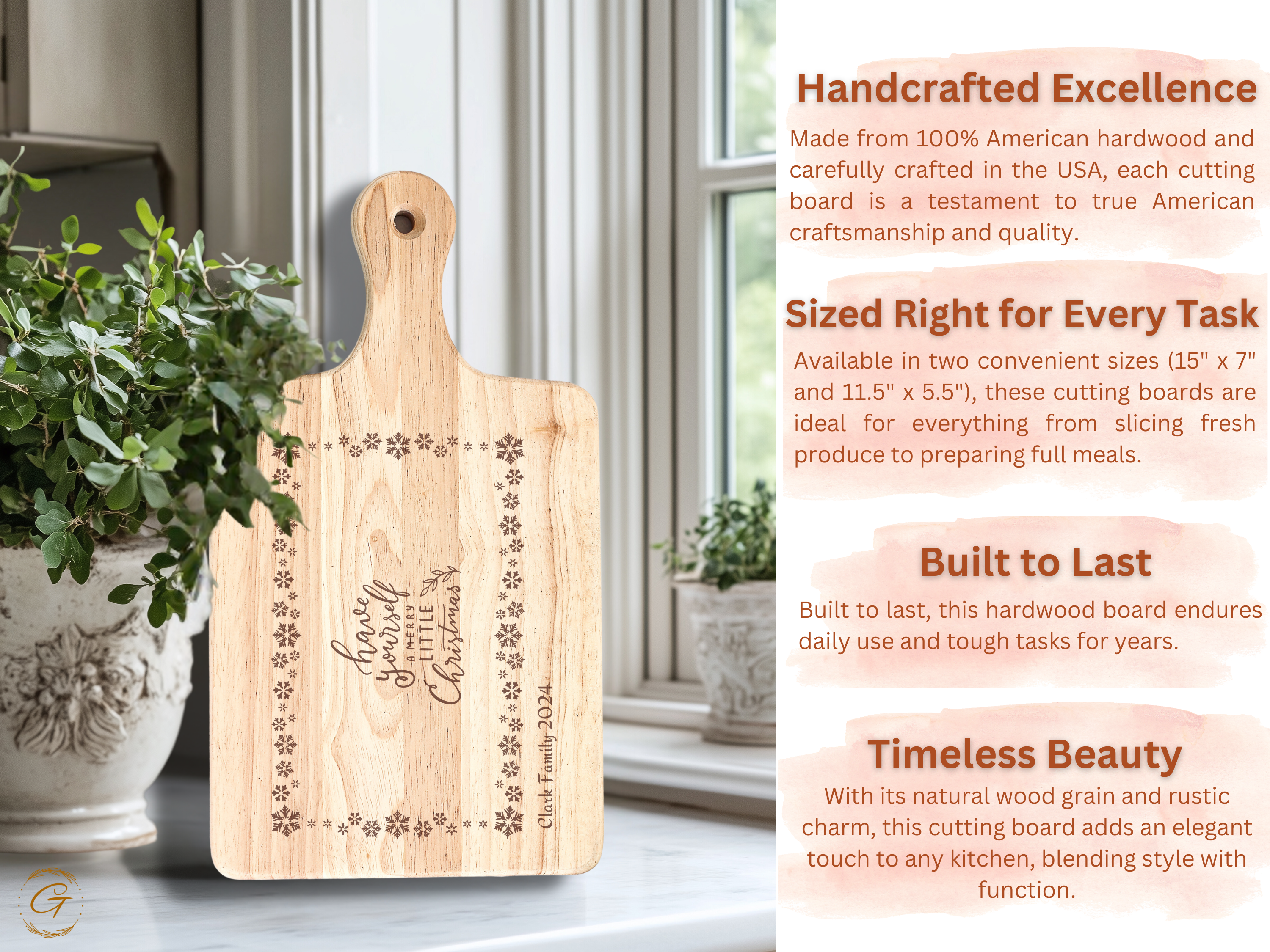 Personalized Christmas Cutting Board with Snowflakes