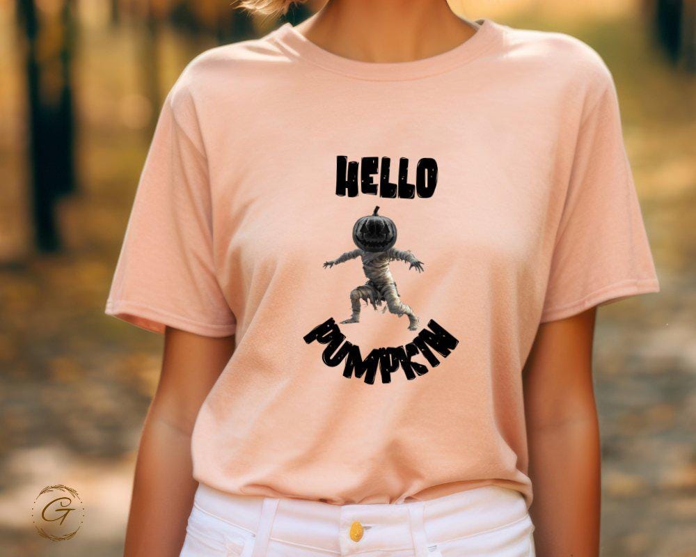 Halloween 'Hello Pumpkin' Head T-Shirt, Spooky Season Tee