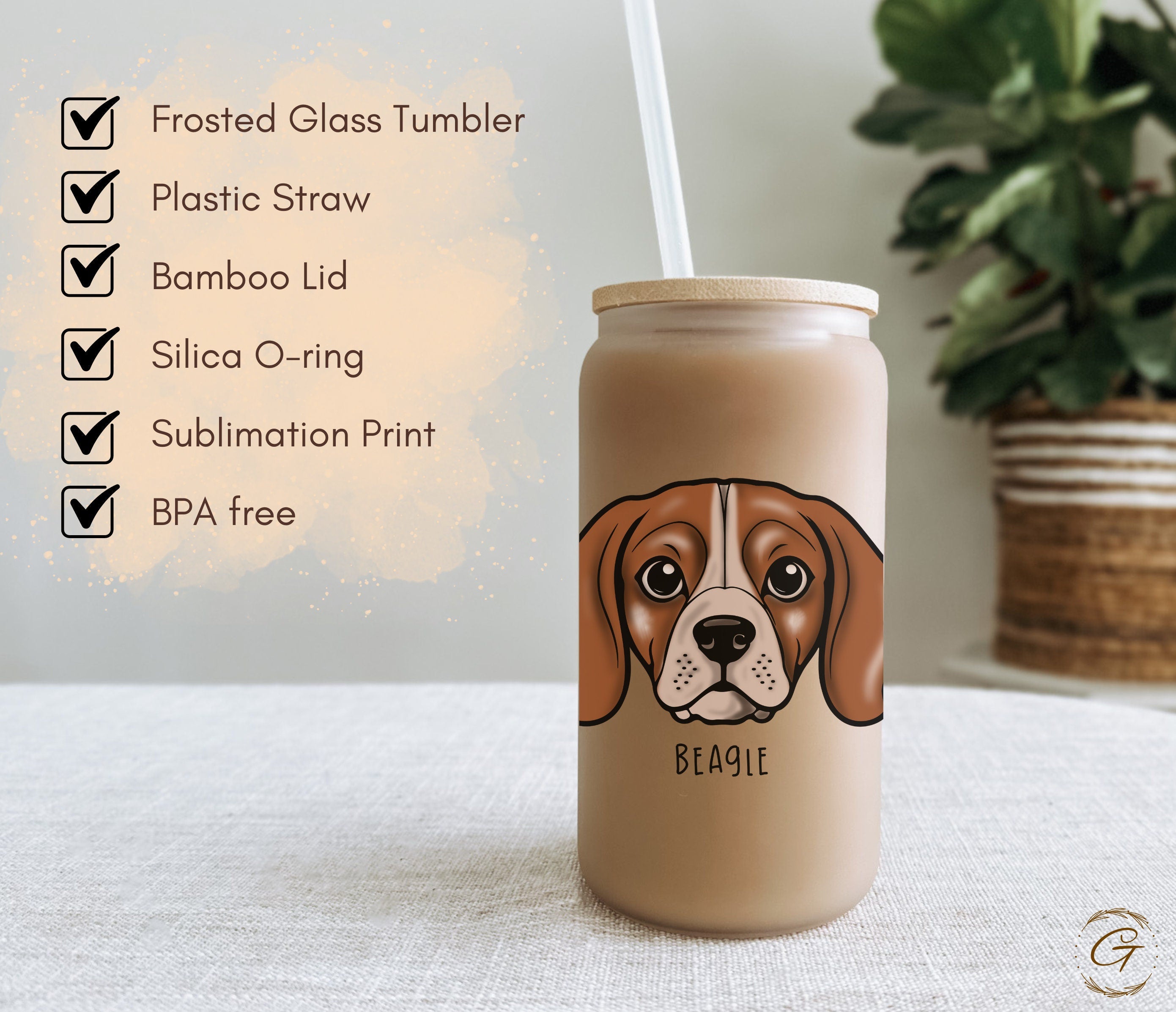Beagle Dog Frosted Glass Cup