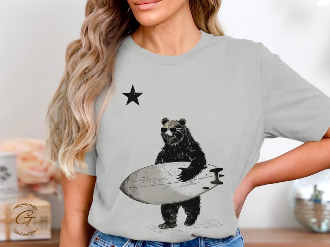 Surfing Bear T-Shirt, Beach Bear Graphic Tee