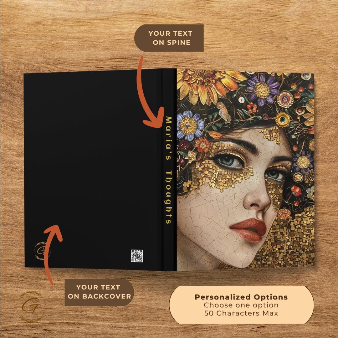 Artistic Floral Mosaic Woman Notebook, Unique Art,Journal with Colorful Flower Design