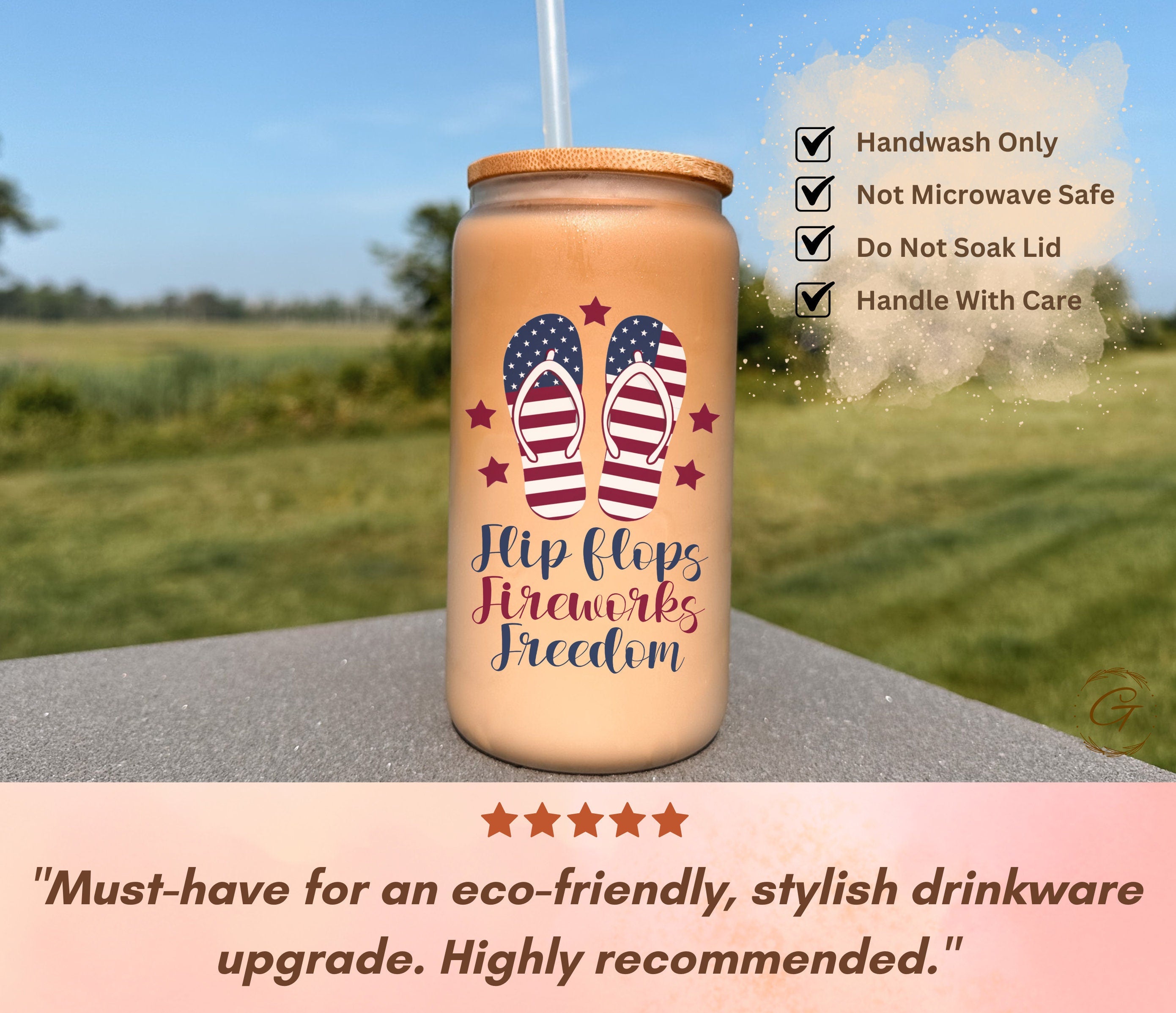 16oz Frosted Libbey Glass Cup with Flip Flops