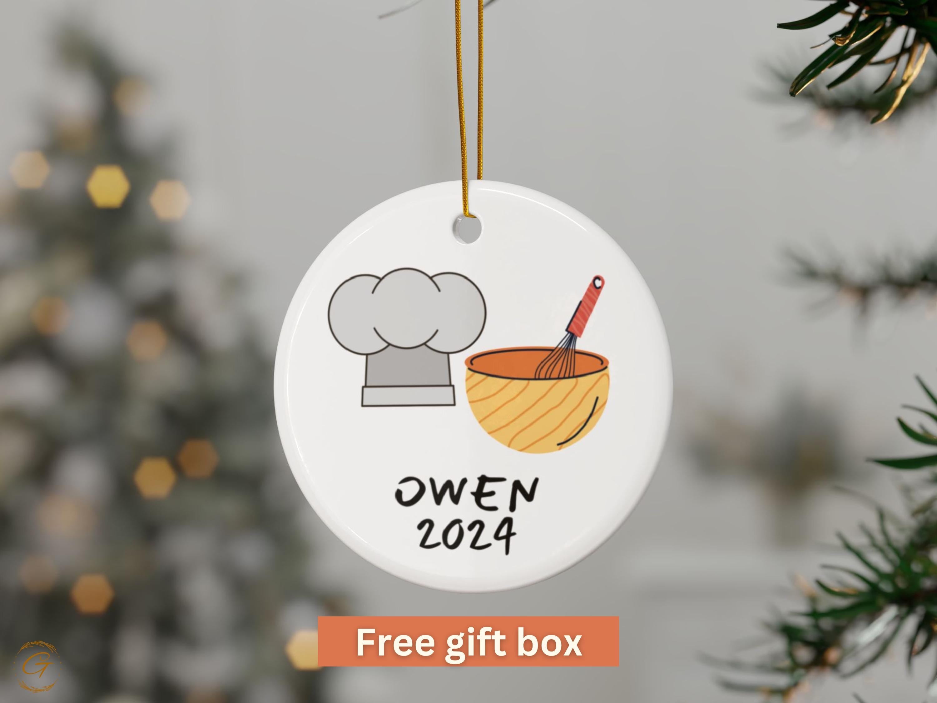Personalized Chef Hat and Mixing Bowl Ornament, Personalized Christmas Ornaments, Kitchen Decor Ornament, Custom Name 2024 Holiday Ornaments