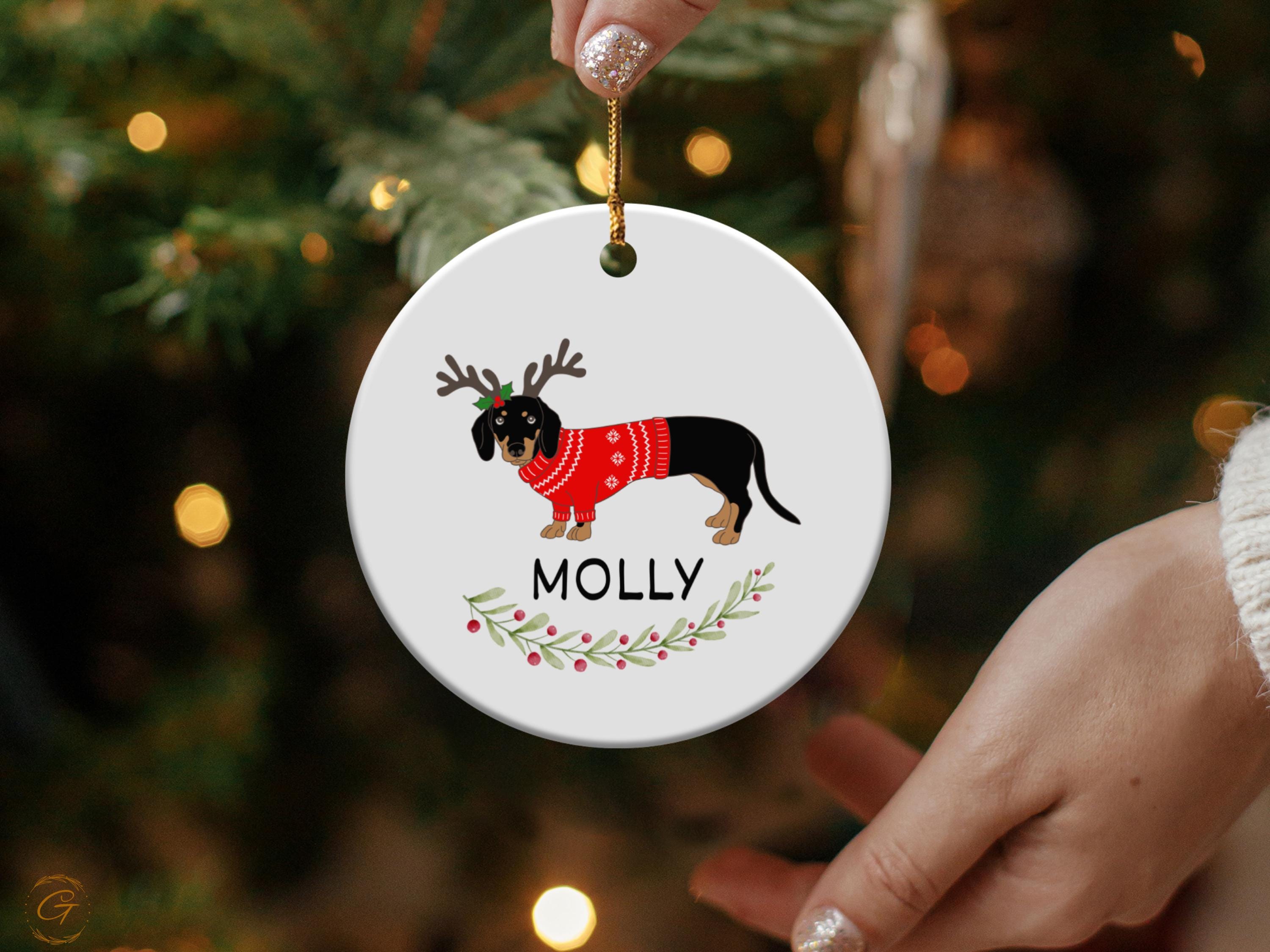 Personalize Cute Dachshund Christmas Ornament, Dog Lover Holiday Decor, Personalized Xmas Ornament, Custom Pet Gift, Festive Home Decoration