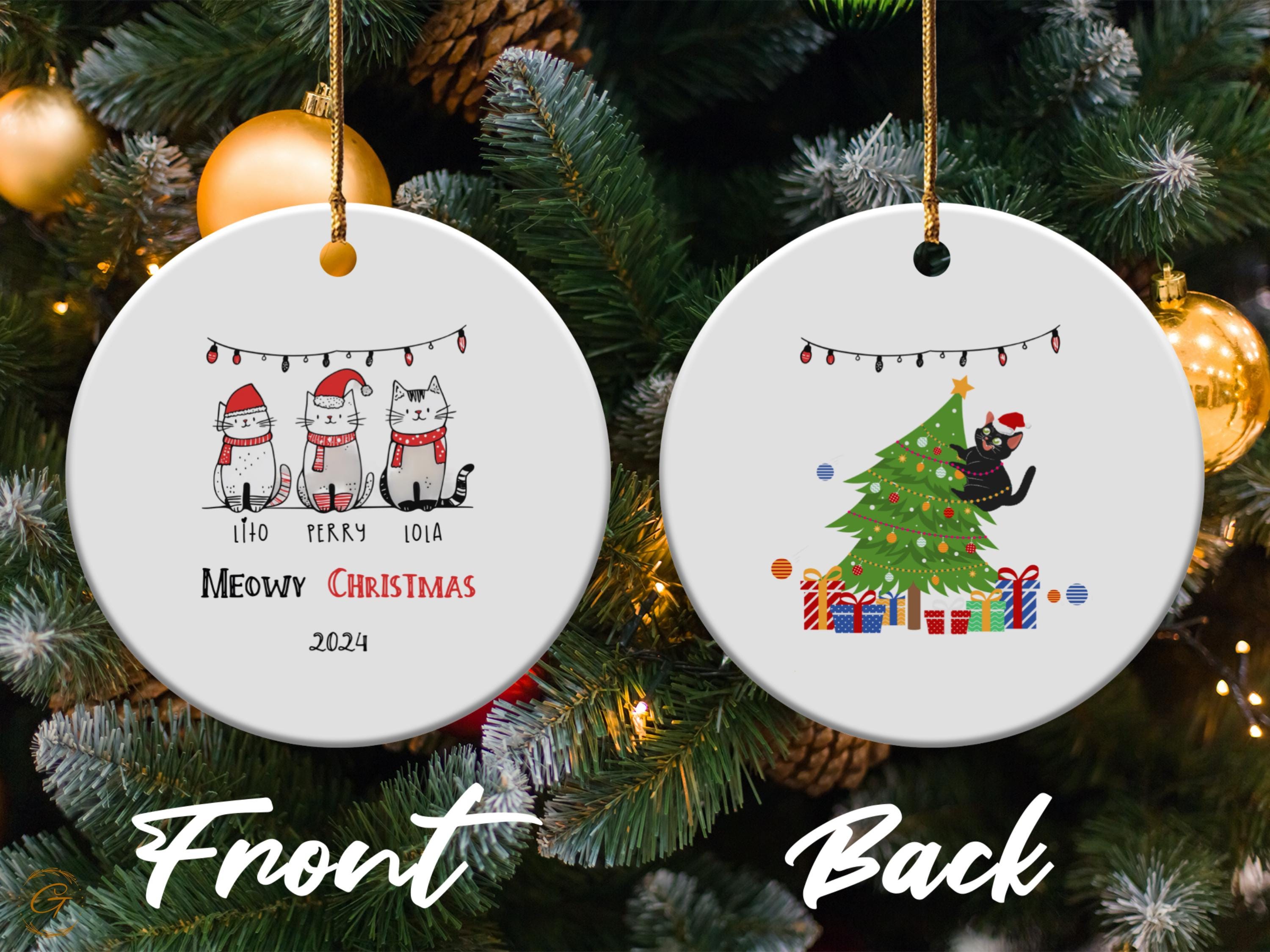 Adorable Cat Christmas Pet Ornament 2024, Cute Cats Santa Hat Holiday Decor, Christmas Tree Fun Decoration, Personalized Gift for Cat Lovers