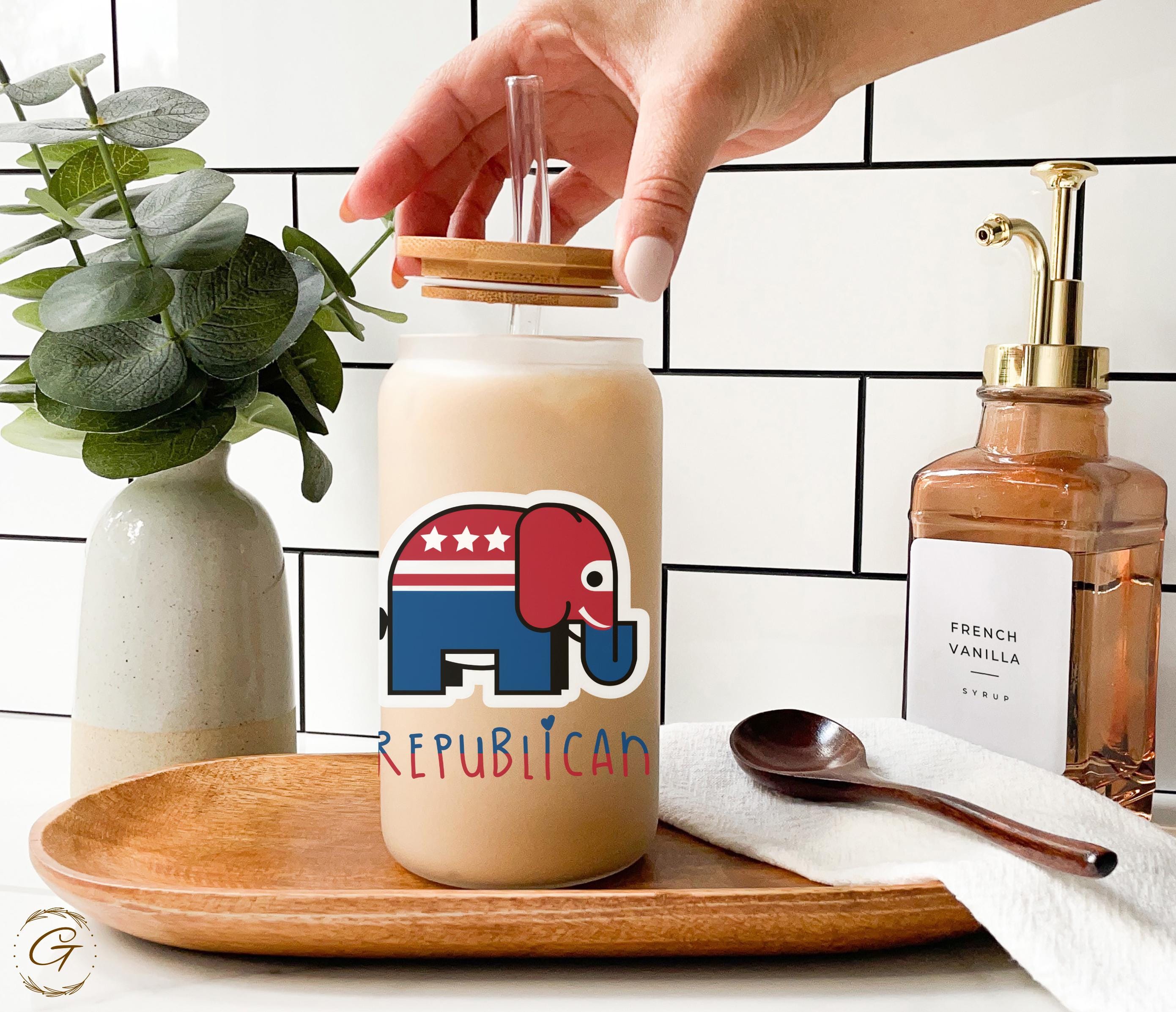 Cute Republican Elephant Frosted Glass Cup Political-Themed Iced Coffee Glass Can Politicians and Political Supporters Frosted Glass Tumbler