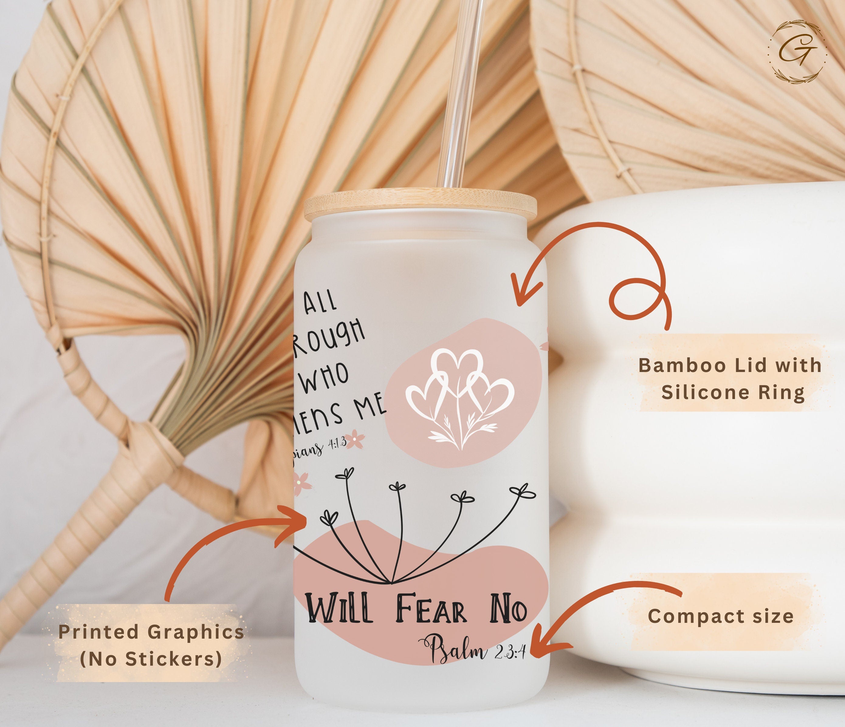 Frosted Libbey Glass Cup, 16-oz Libbey Cup Christian Affirmation Mugs