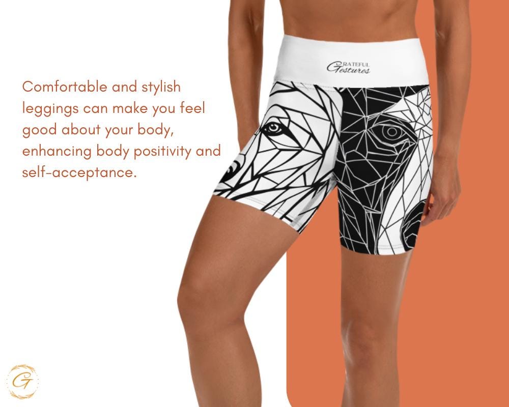 AOP High-Waisted Yoga Shorts with Geometric Bear Mosaic Design