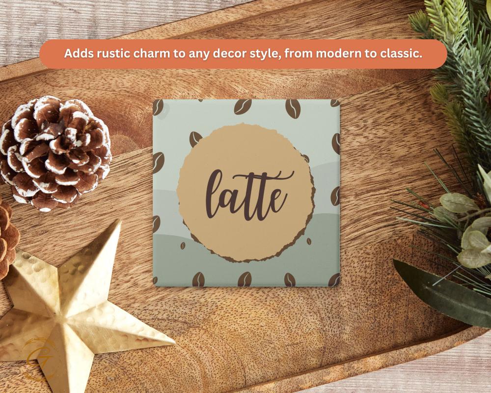 Soapstone Coaster with Latte with Coffee Beans Design Cork Backing, Coffee Lover Gift Home Decor Drink Coaster Perfect for Kitchen or Office