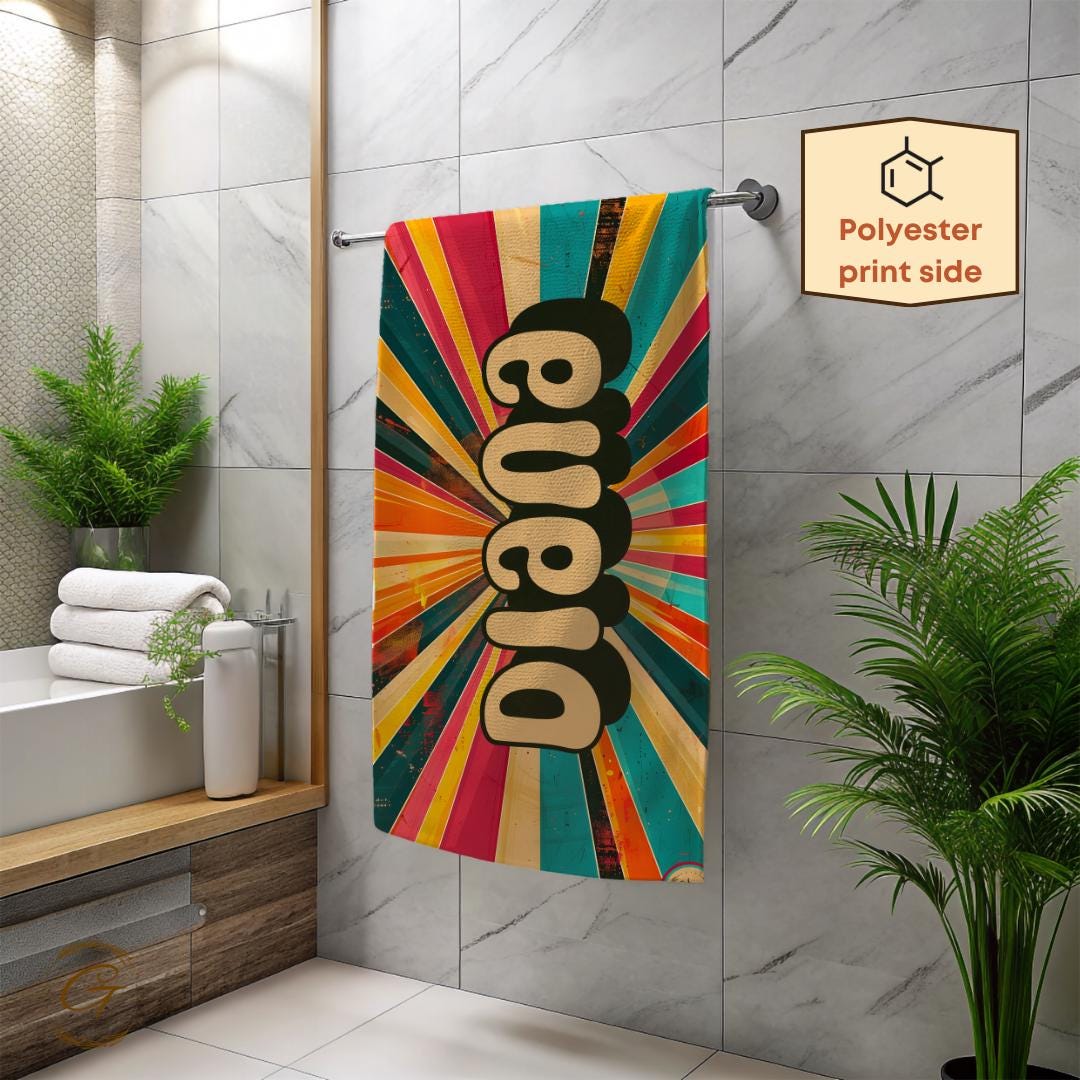 Vibrant Retro Groovy Design Beach Towel