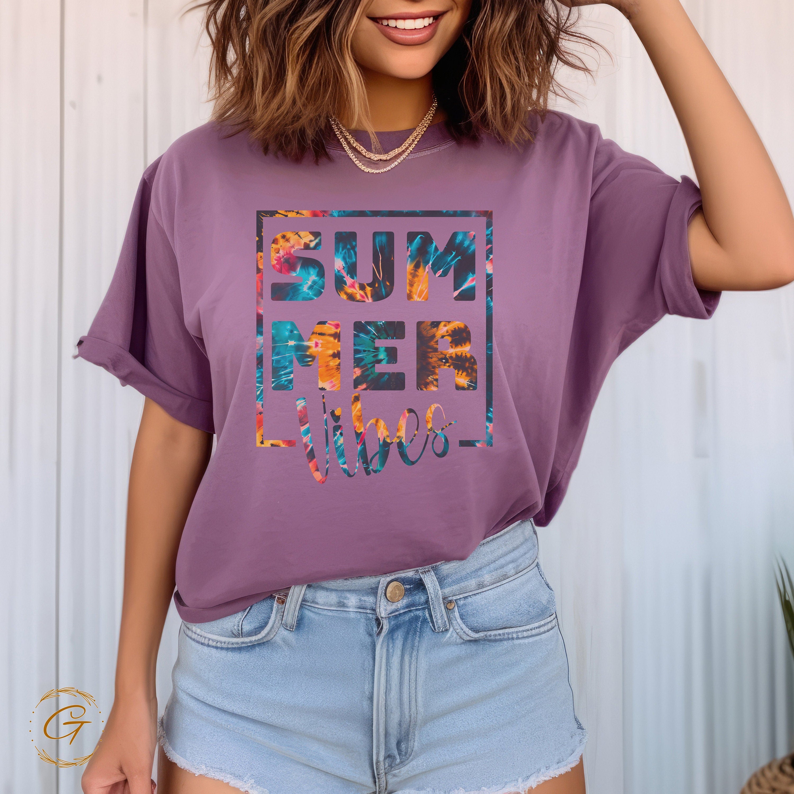 Summer Vibes Graphic T-Shirt, Colorful Tie-Dye Print Tee
