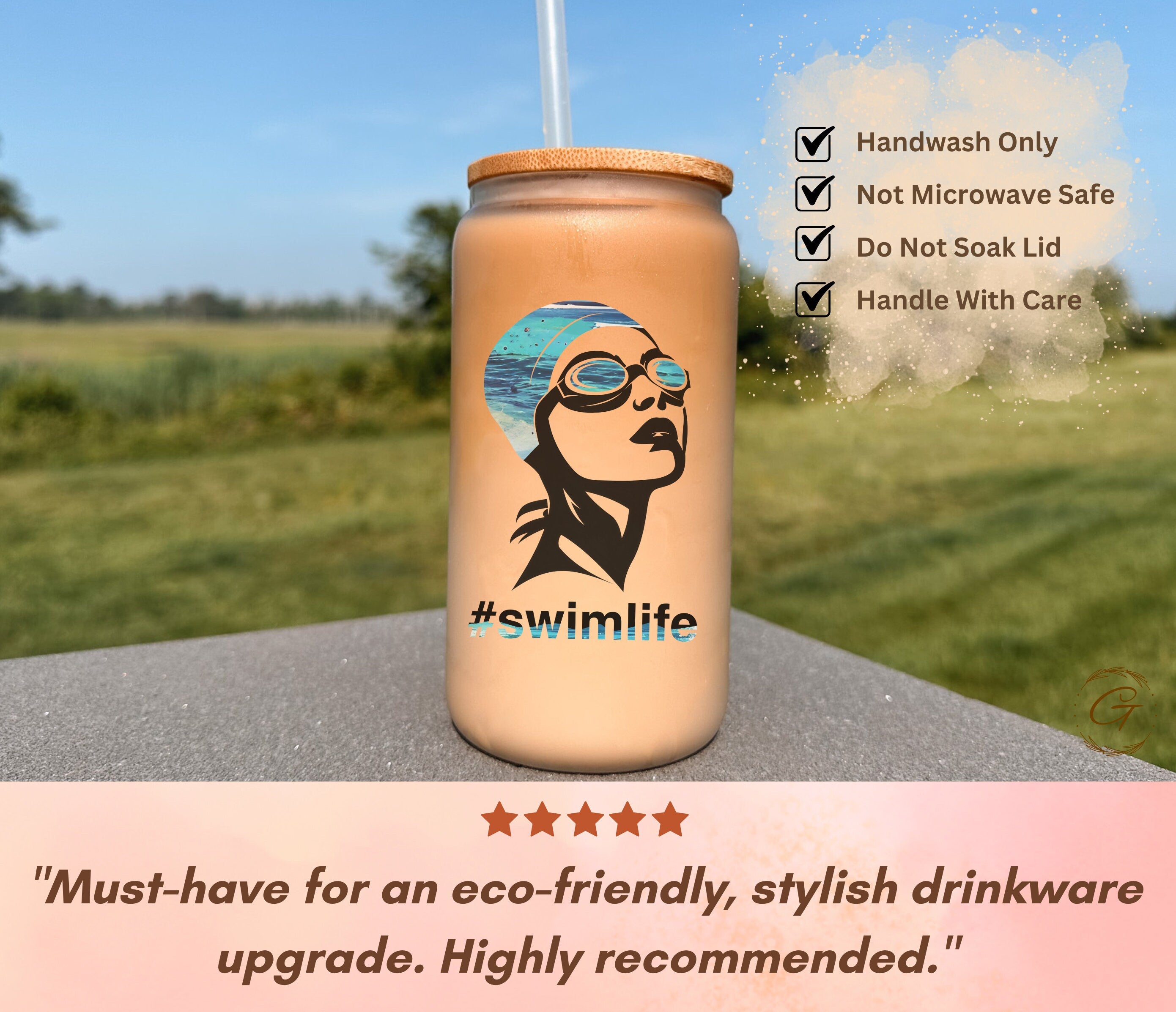 Swim Life Frosted Glass Cup Design, Personalized Name Libbey Cup