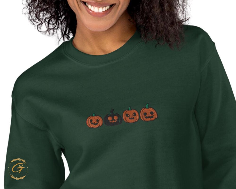 Halloween Sweatshirt, four Pumpkins Faces Sweatshirt, Fall Season Crewneck, Cute Halloween Pumpkin Design Pullover Cozy Spooky Halloween Top