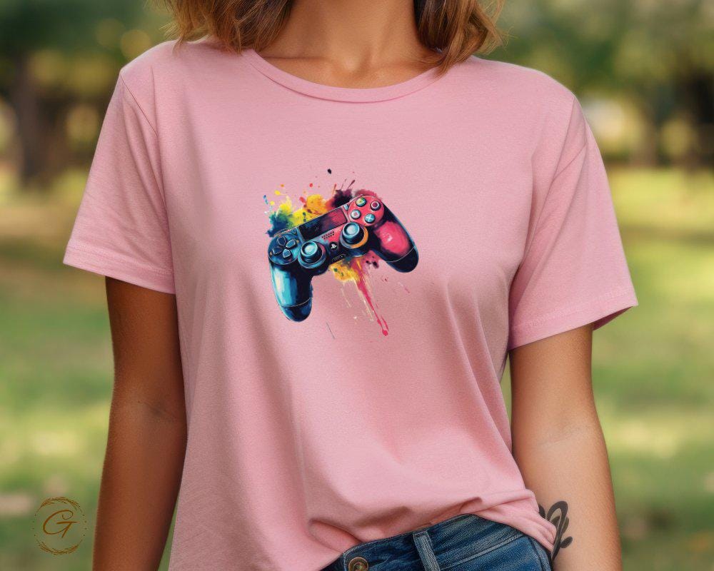 Gamer Graphic T-Shirt, Colorful Controller Tee