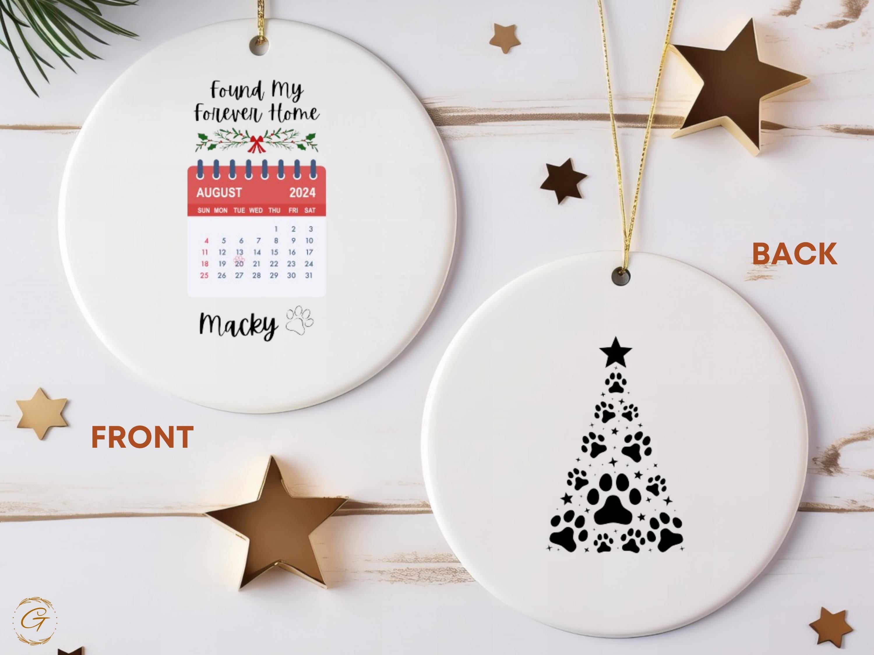 Personalized Pet Adoption Date Ornament, Keepsake decoration, holiday home decor, festive keepsake gift, unique calendar Christmas ornaments