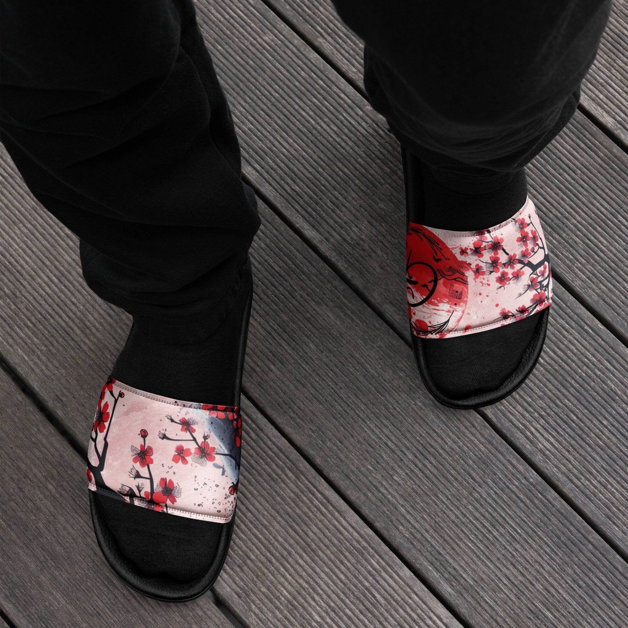 Japanese Oriental Design Men's Slides, Comfortable Casual Wear, Unique Summer Footwear, Fashionable Summer Sandals, Cool Footwear