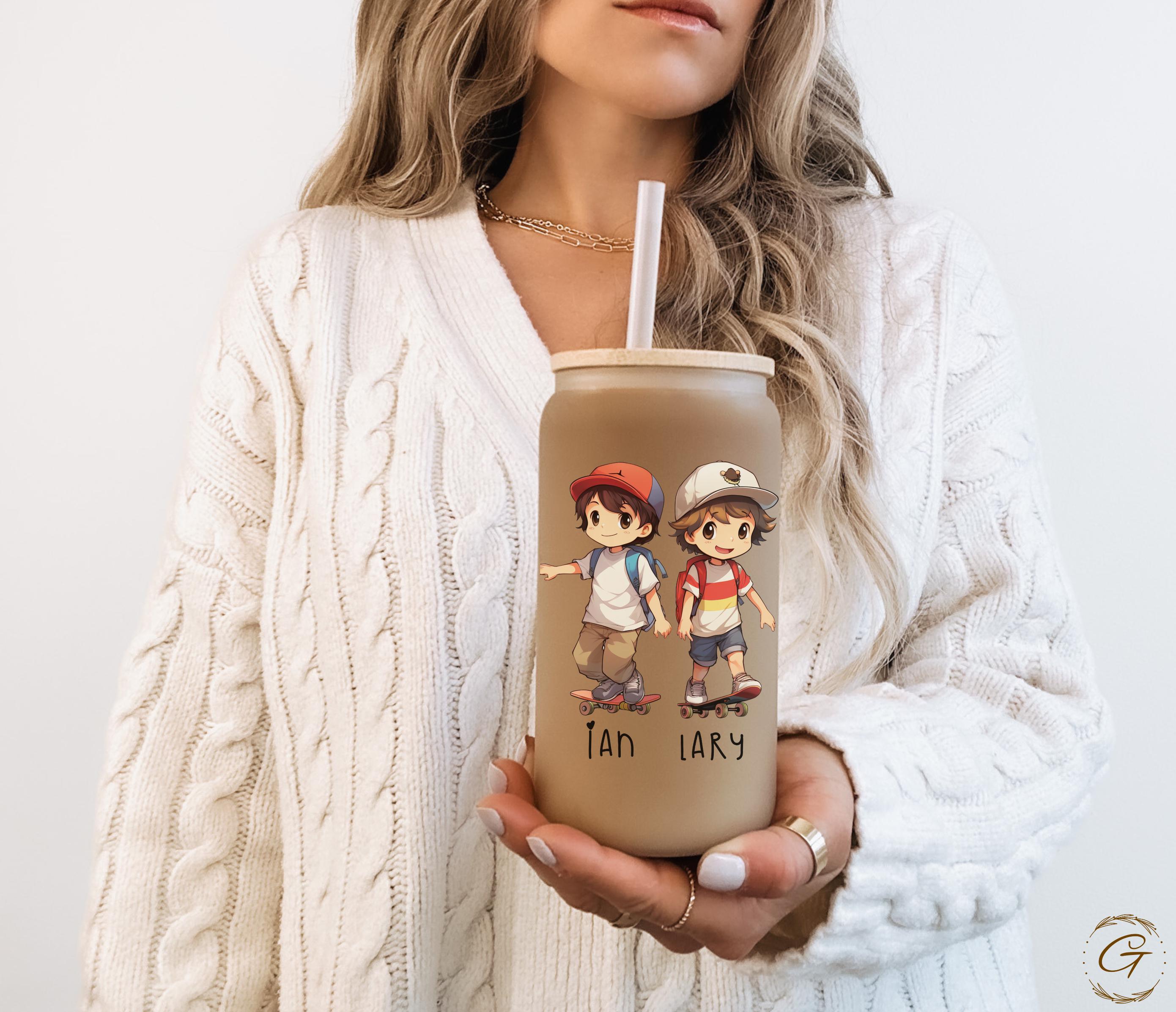 School Buddies Frosted Personalized Glass Cup Kids Skateboarding Libbey Cup
