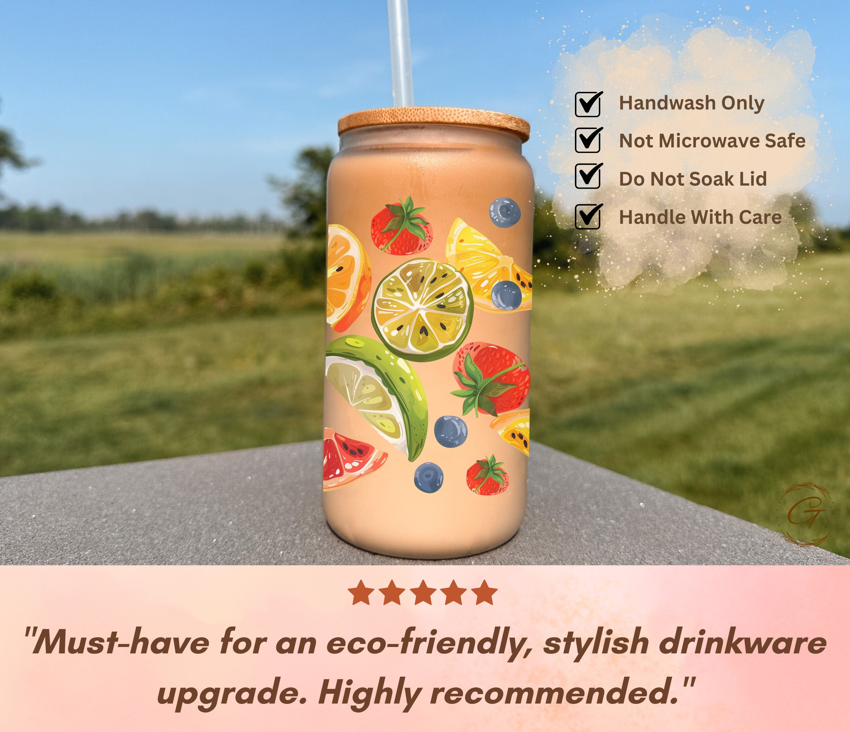 Summer Fruit Slices Frosted Libbey Cup 16oz | Perfect Tropical Gift | Beach Lover Gifts | Celebrate Summer Vibes with Colorful Fruit Design