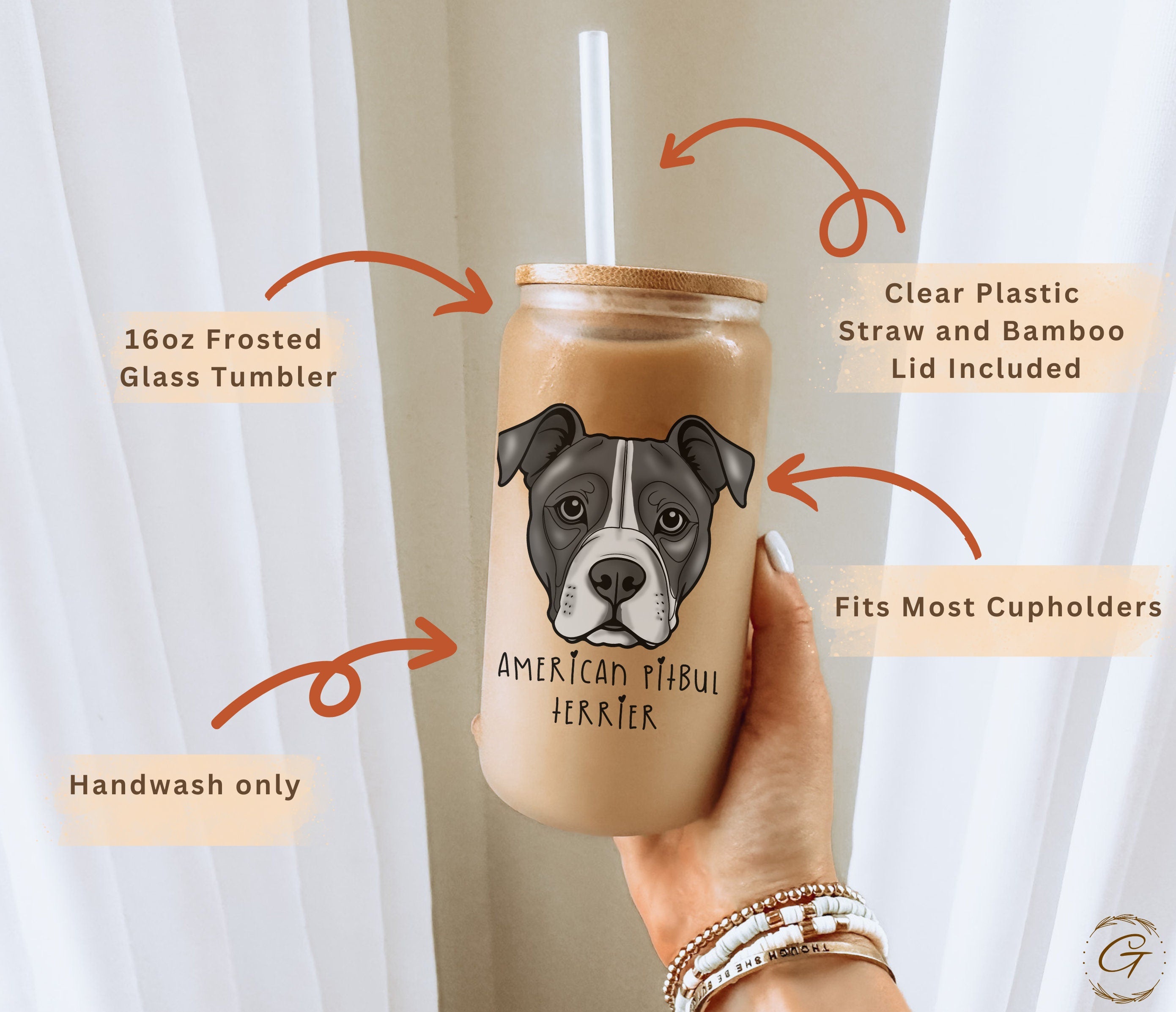 Frosted Glass Tumbler with American Pitbull Terrier Design, Customizable Name Perfect for Pet Lovers and For Daily Use and Pet Owner Gifts