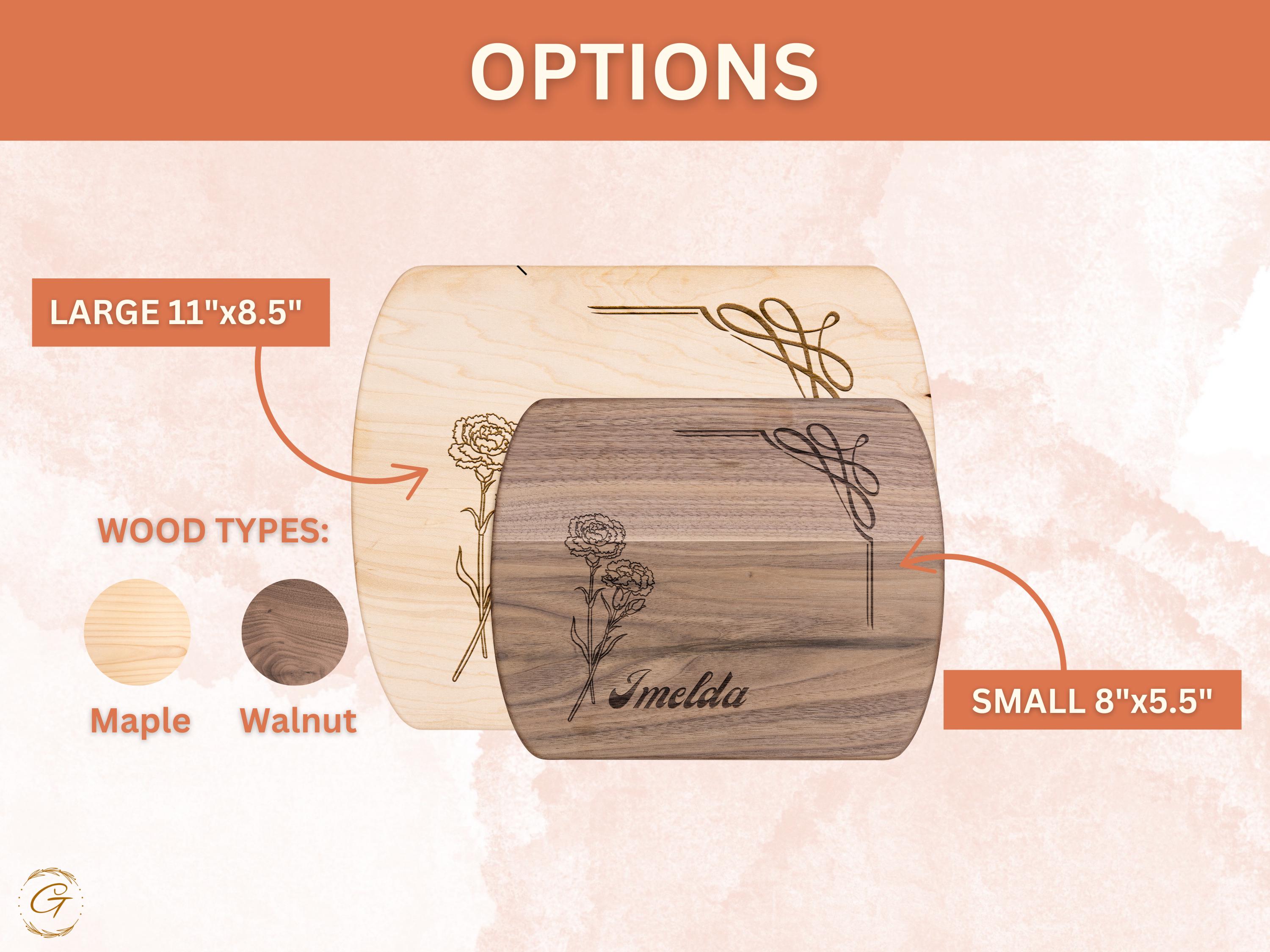 Personalized Cutting Board with Name and Carnation Flower - January Birth Flower Gift