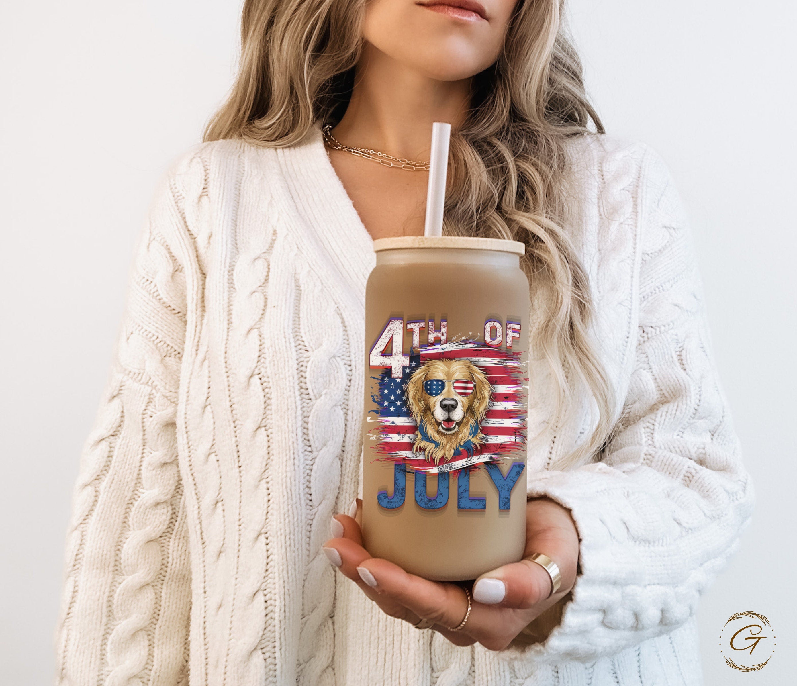 4th of July Frosted Cup with Lid & Straw, Dog in Sunglasses, Summer Party Gifts, Patriotic Holiday Drinkware, Memorable Gifts for Pet Owners