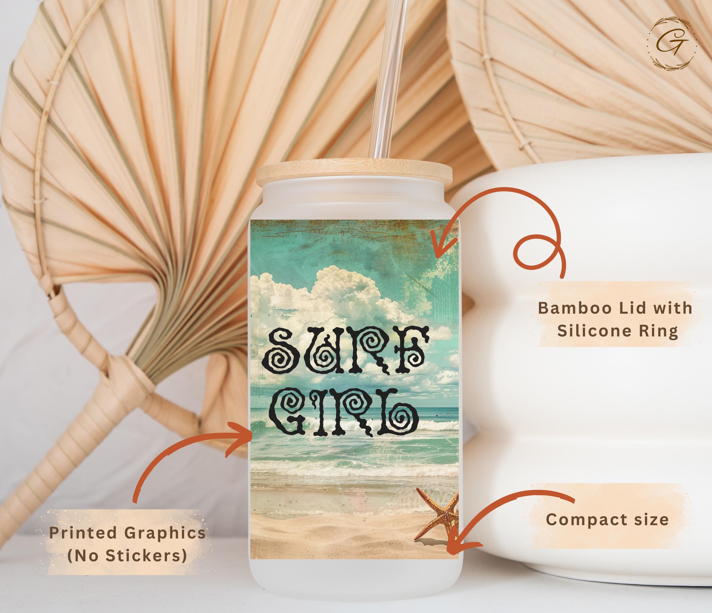 Surf Girl Beach Frosted Glass Cup, Personalized Libbey Cup