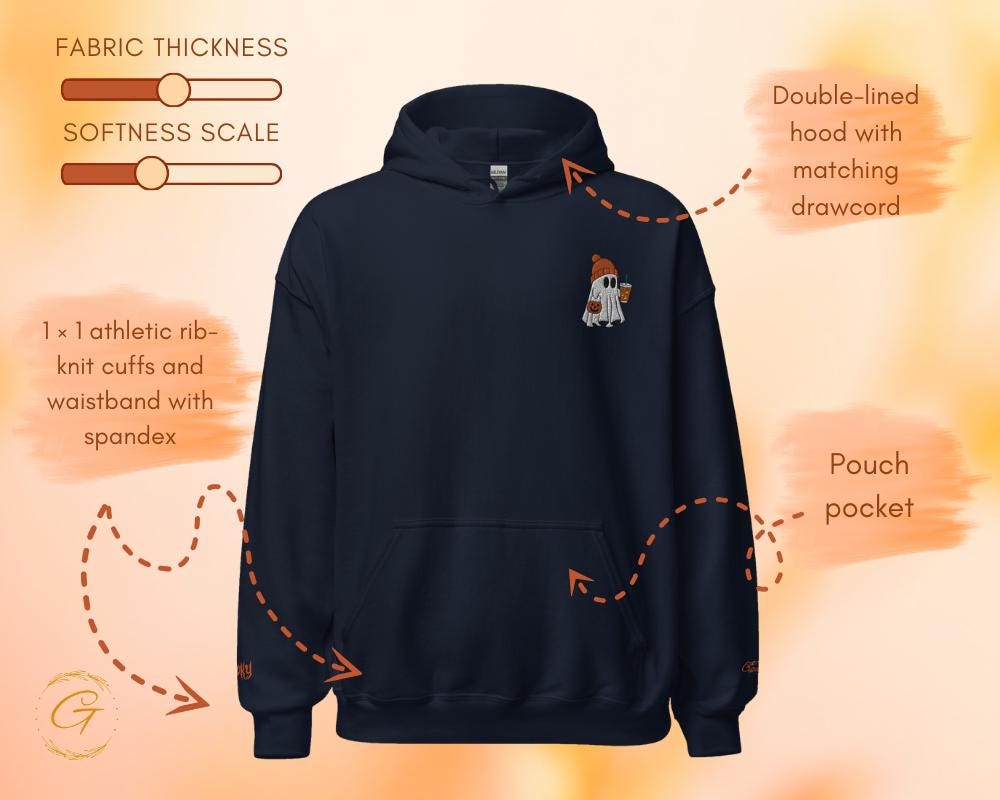 Halloween Hoodie, Iced Coffe Pumpkin Ghost Design, Halloween Coffee Lover, Spooky Autumn Apparel, Ghost Season Jack-O-Lantern Hooded Sweater