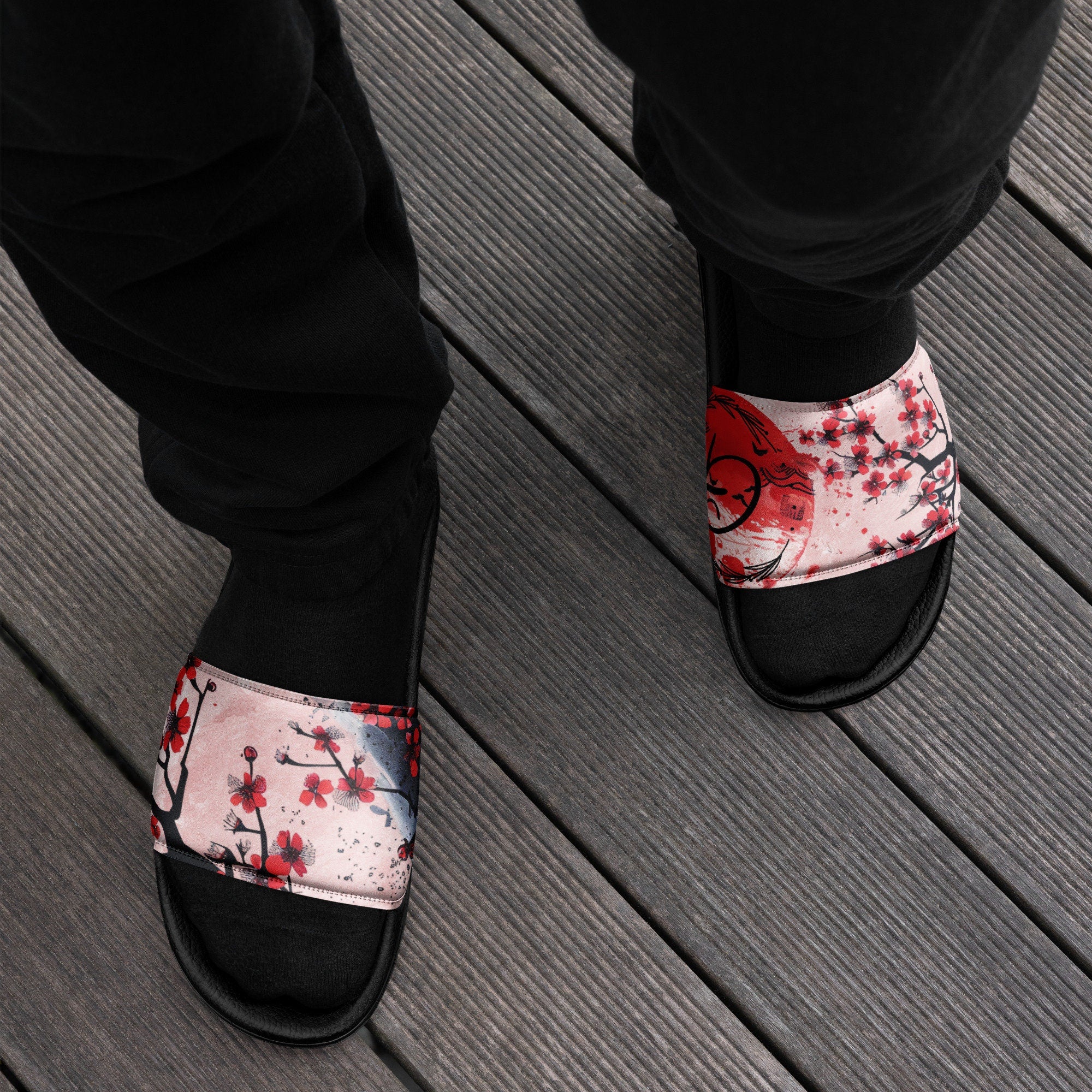 Japanese Oriental Design Men's Slides, Comfortable Casual Wear, Unique Summer Footwear, Fashionable Summer Sandals, Cool Footwear