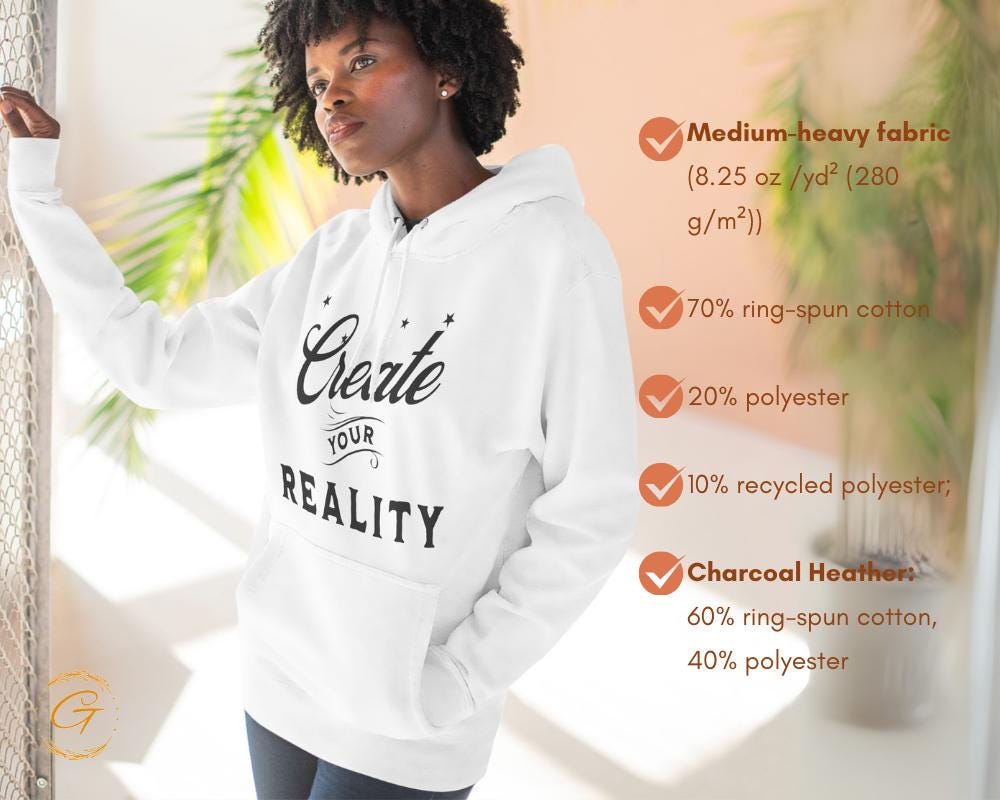 Three-Panel Fleece Hoodie with Graphic 'Create Your Reality' Design