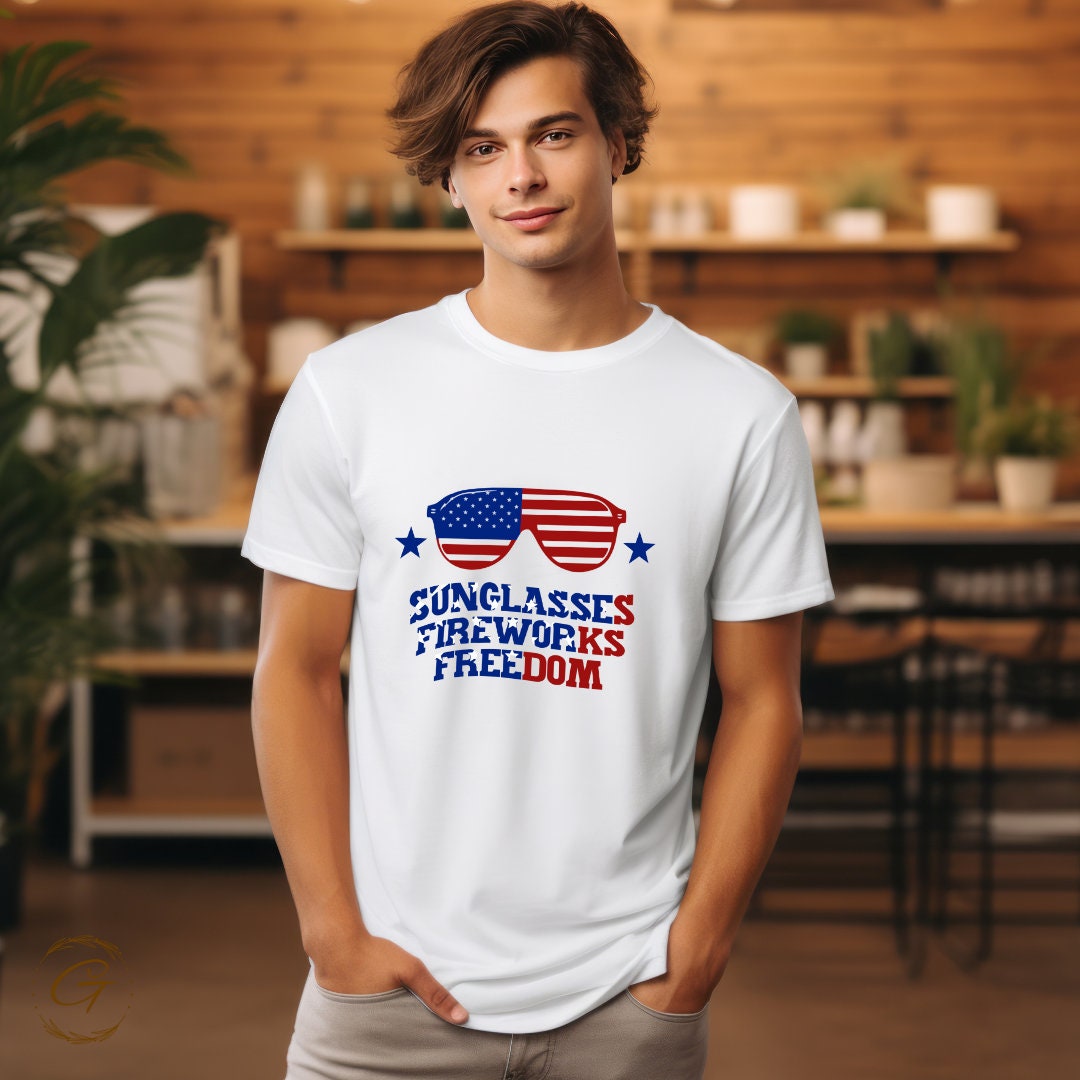 Sunglasses Fireworks Freedom T-Shirt - Patriotic Summer Tee