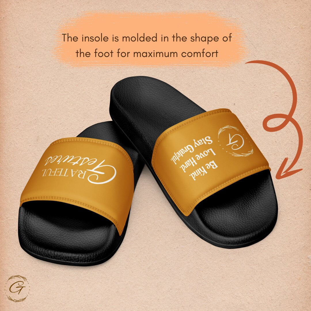 Grateful Gestures Slides, Be Kind Love Hard Stay Grateful Sandals