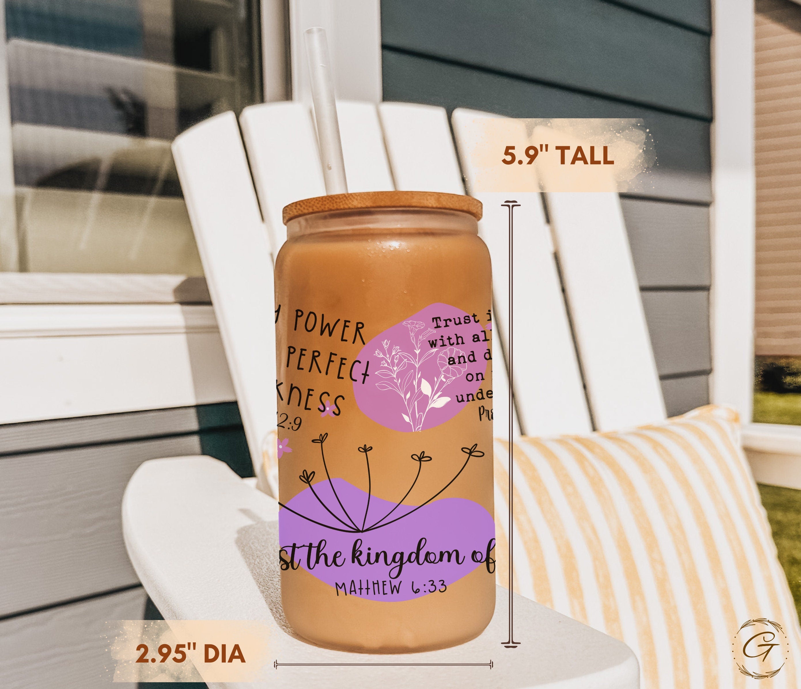 16oz Christian Affirmation Frosted Libbey Cup, Purple Inspirational Drinkware Gift, Spiritual Encouragement Gift, Bible Affirmations Tumbler