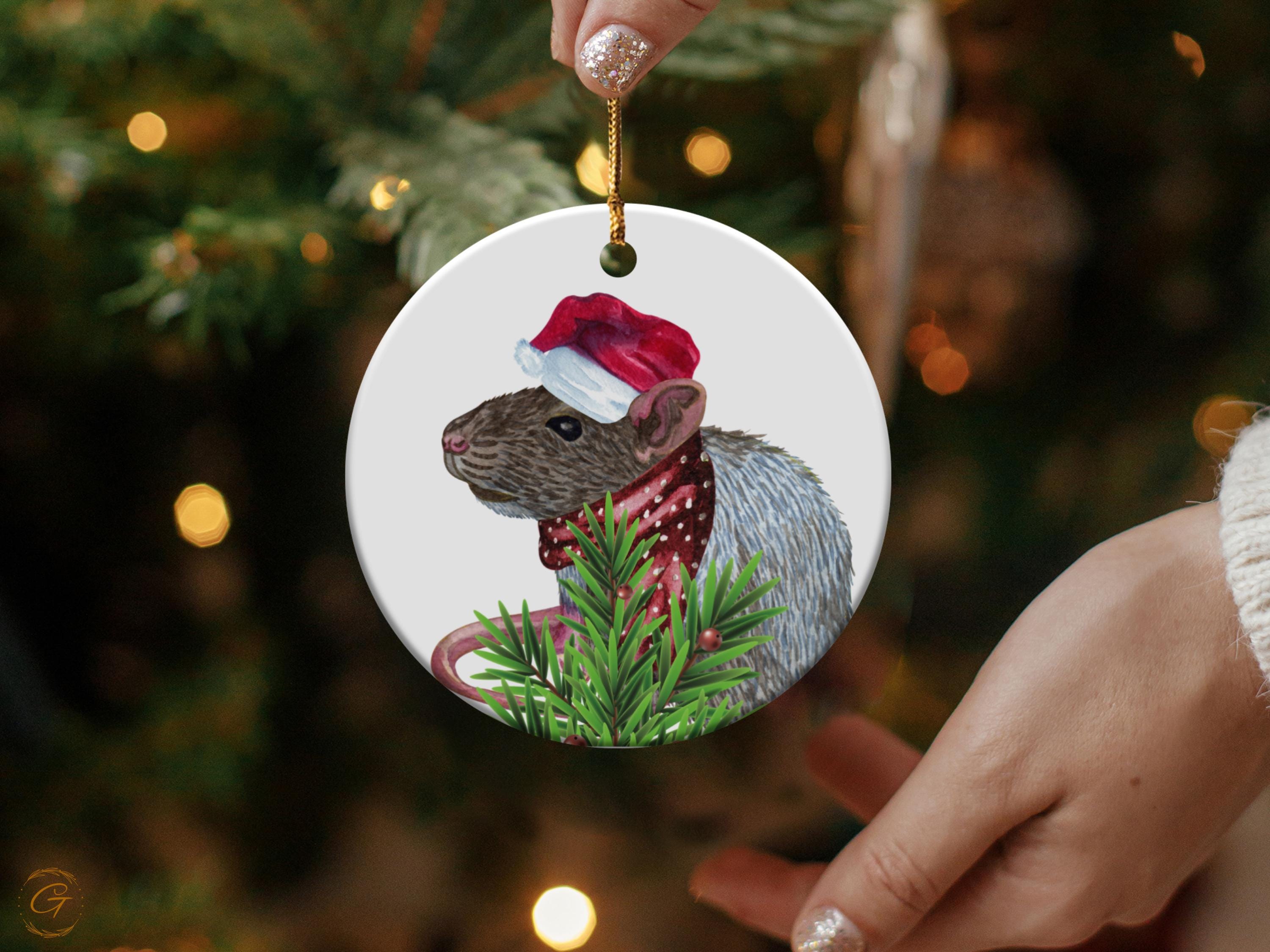 Cute Rat Christmas Ornament, Santa Hat Rat Decoration